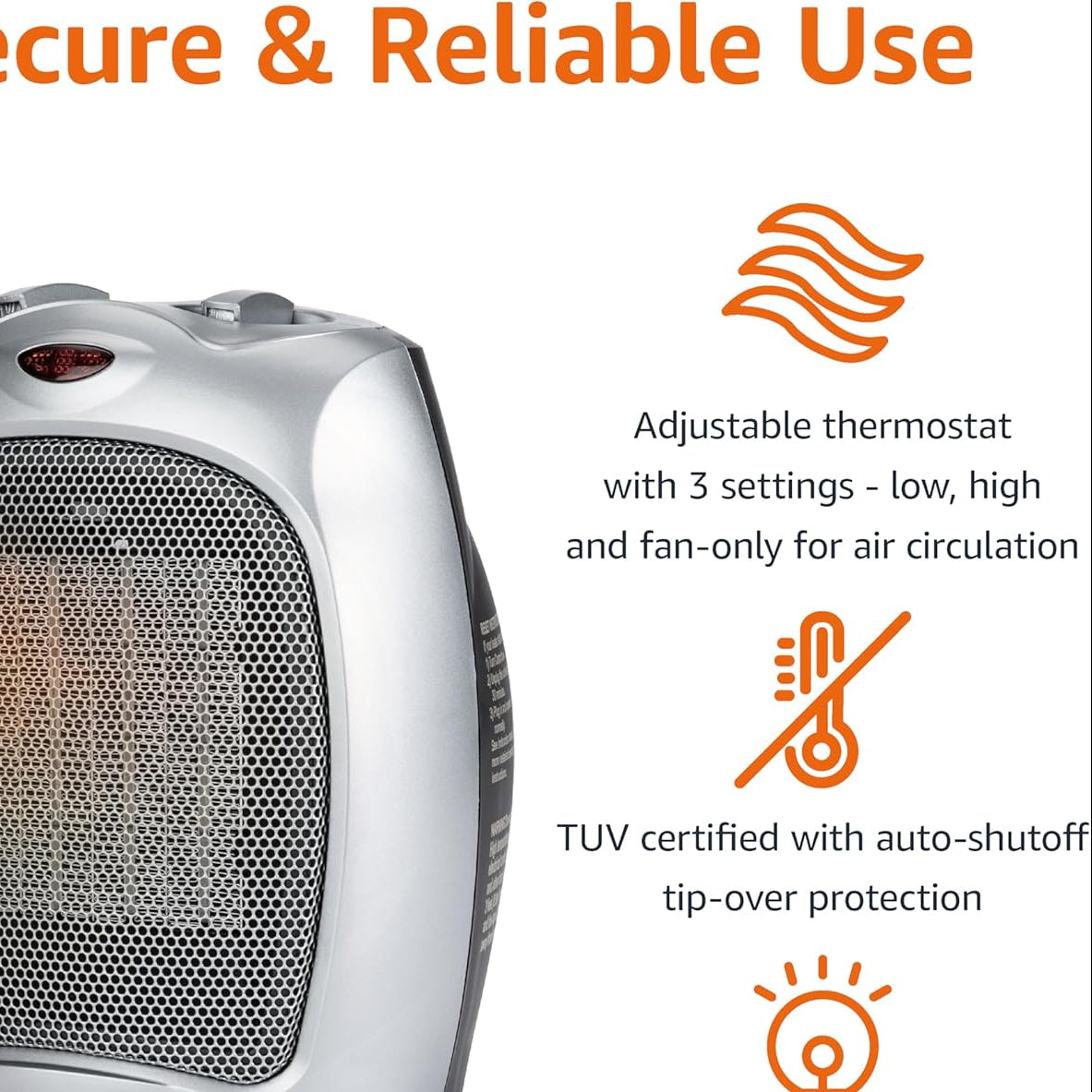 Electric Space Heater Portable Ceramic Heater Adjustable Thermostat