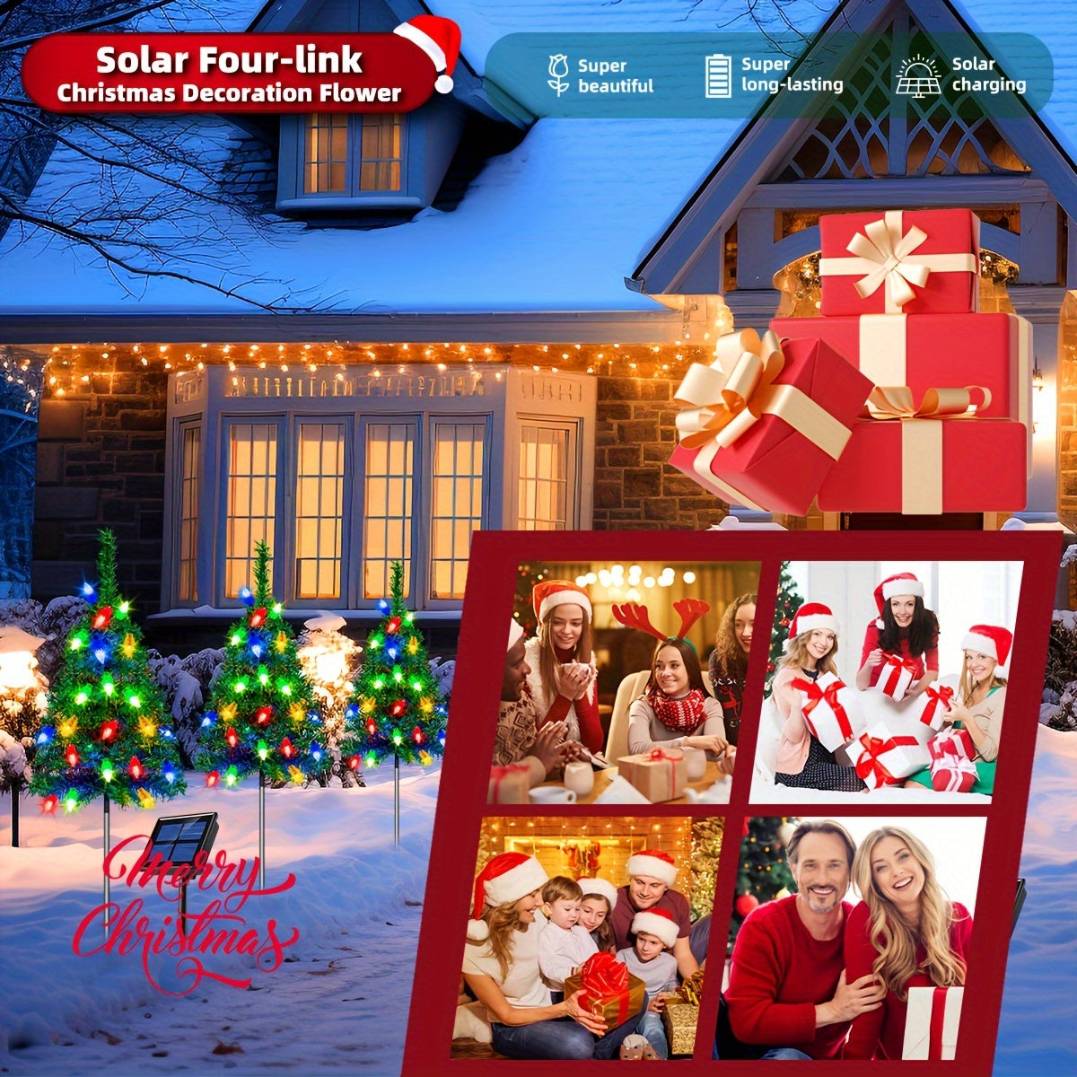 Christmas Tree Solar Outdoor Lights Garden Holiday Decor