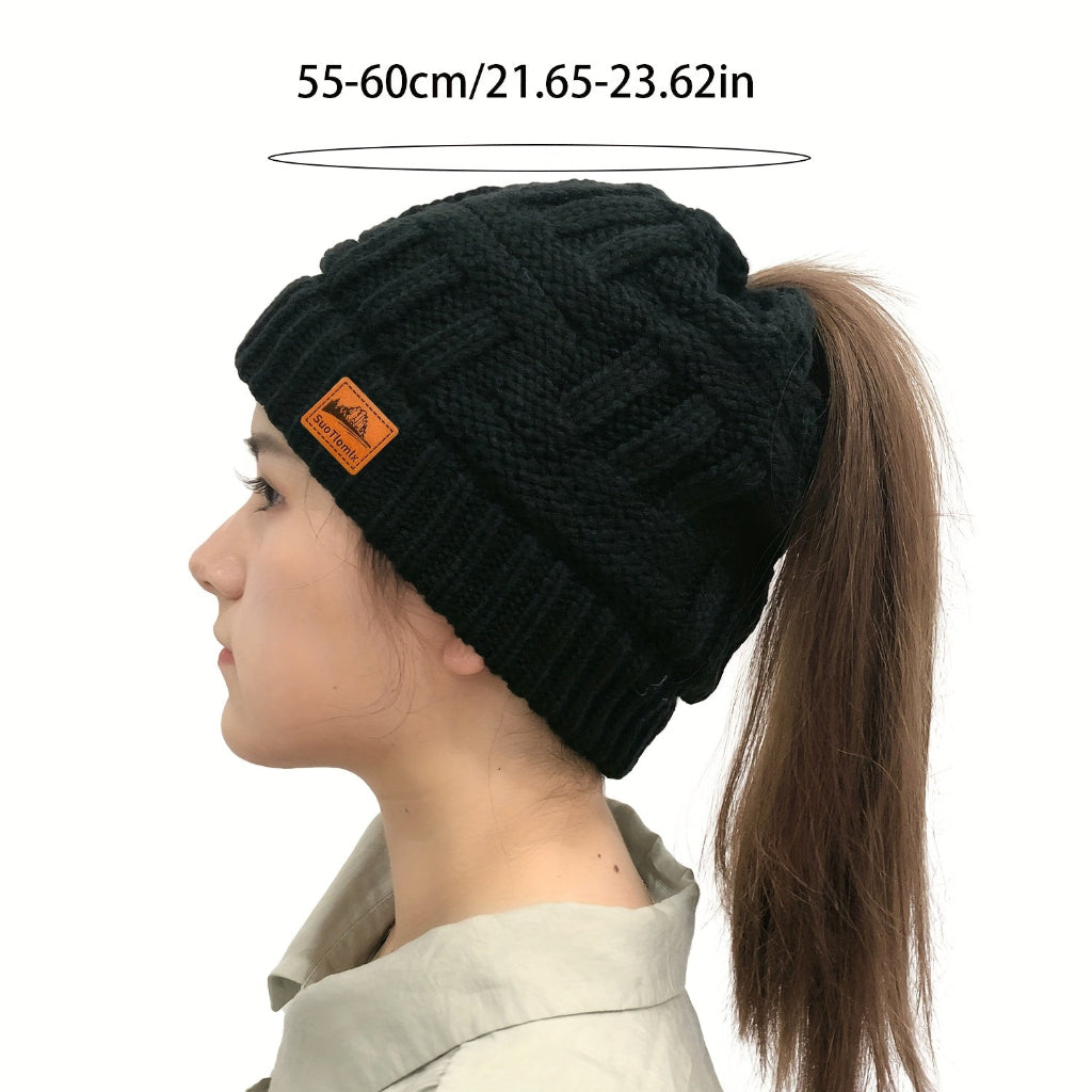 Women's Winter Knit Beanie Hat Warm Ponytail Beanie
