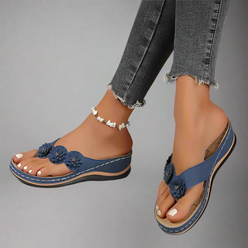 Women’s Comfortable Wedge Sandals | Floral Thong Slip On Open Toe