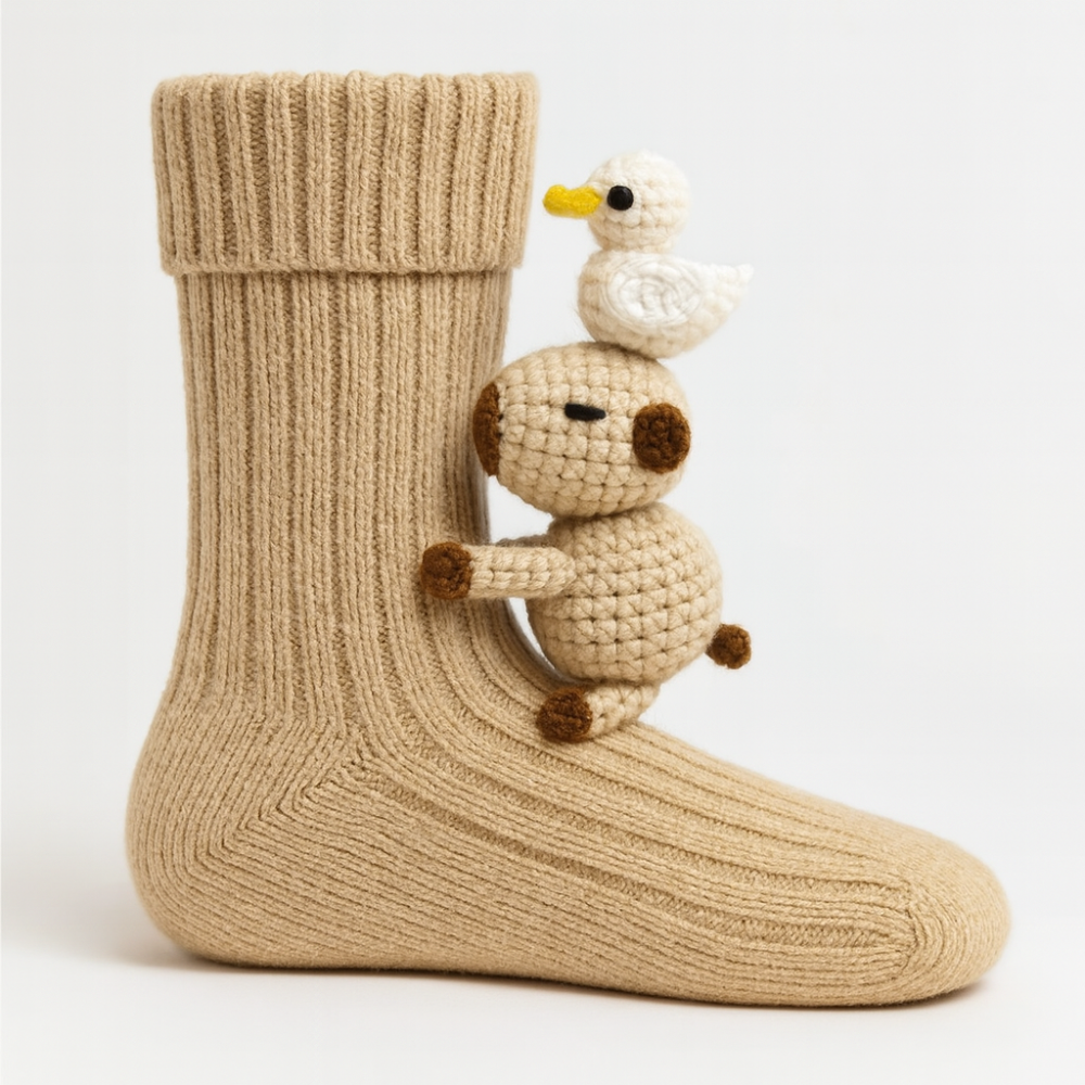 Cozy Animal Knitted Socks Plush Winter Slipper Socks