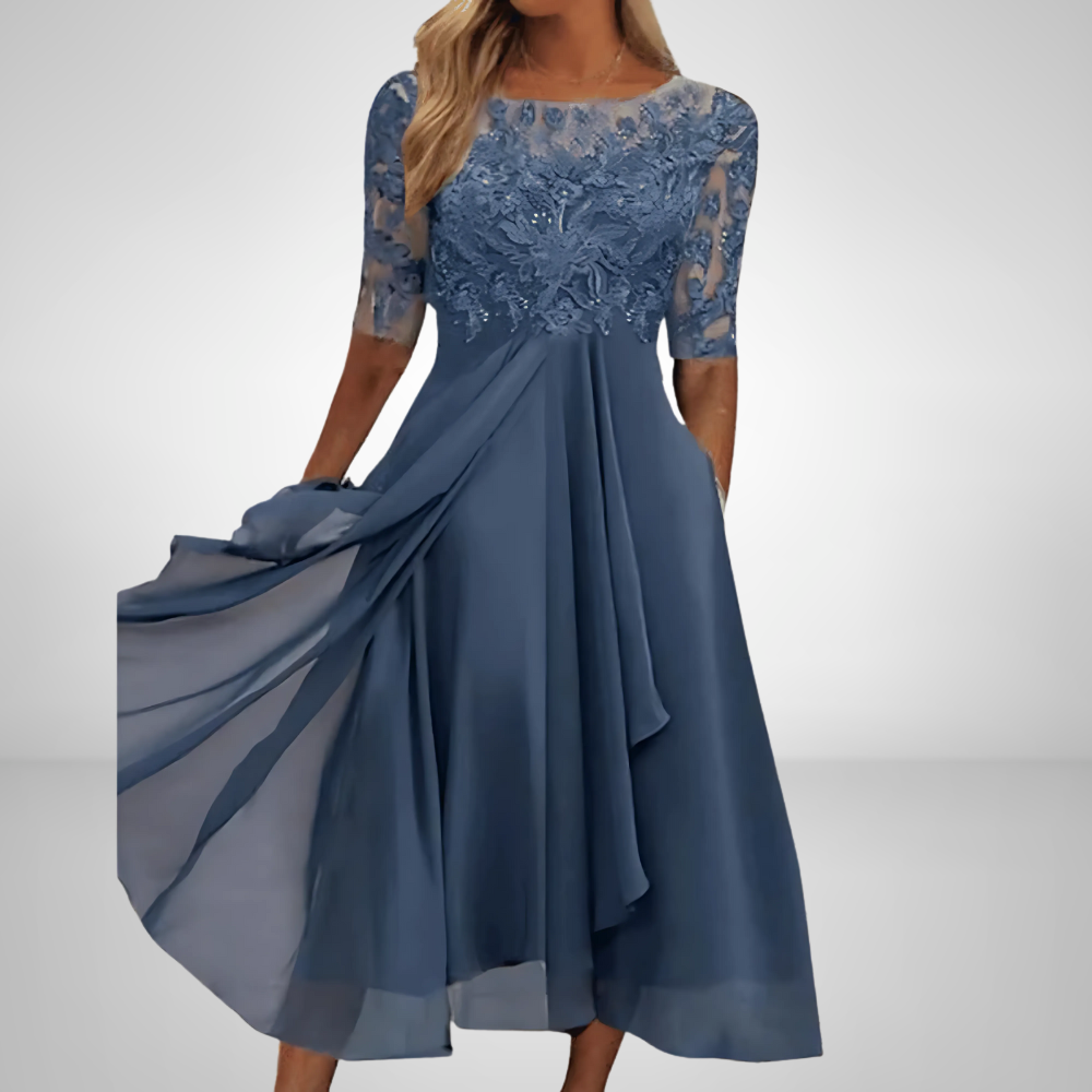 Women's Lace Formal Wedding Guest Dress | Elegant Midi