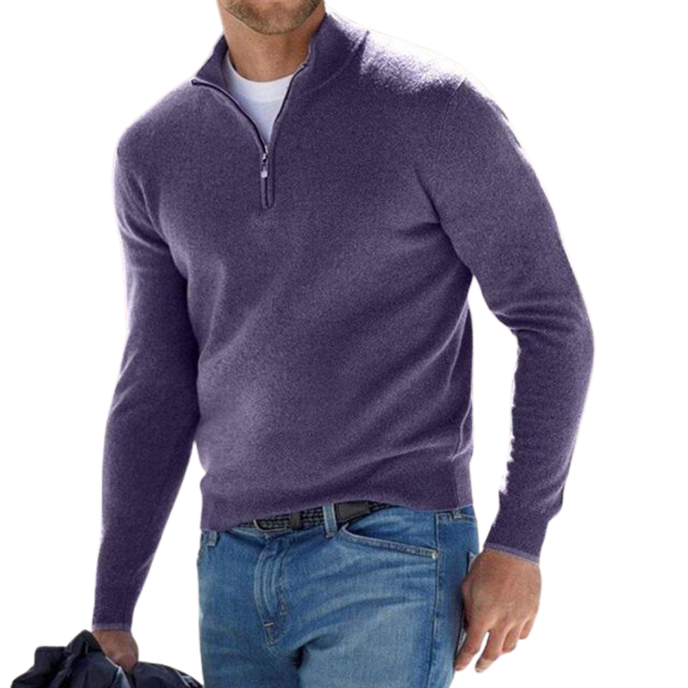 Men's knit zip sweater | Long sleeve pullover jumper