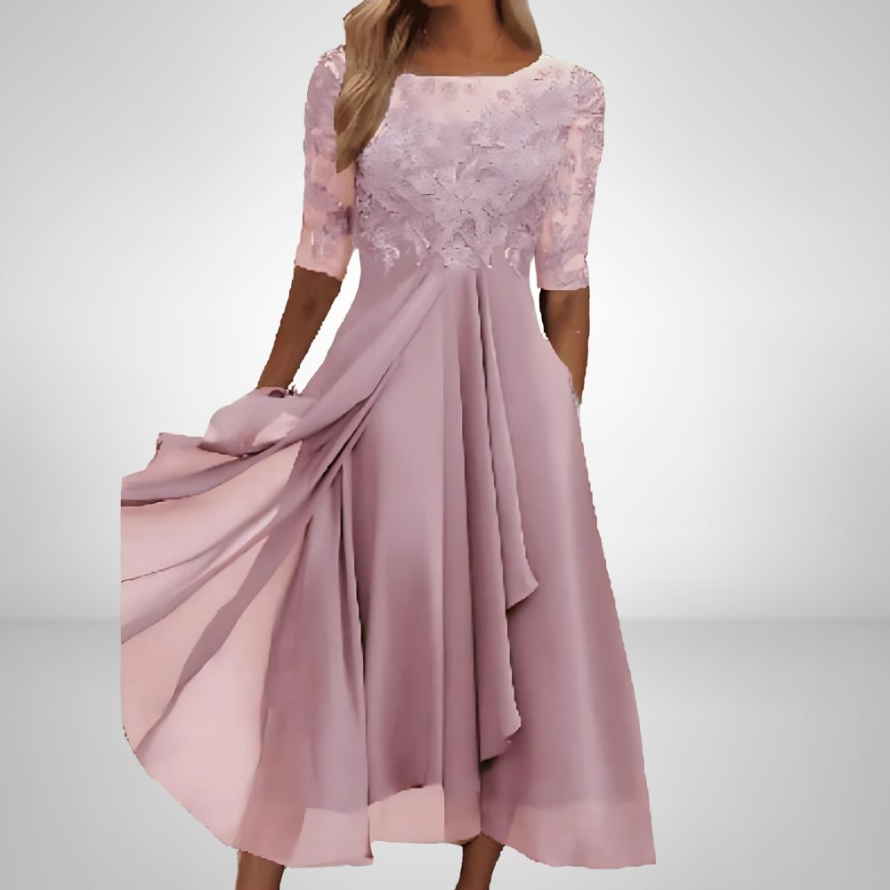 Women's Lace Formal Wedding Guest Dress | Elegant Midi