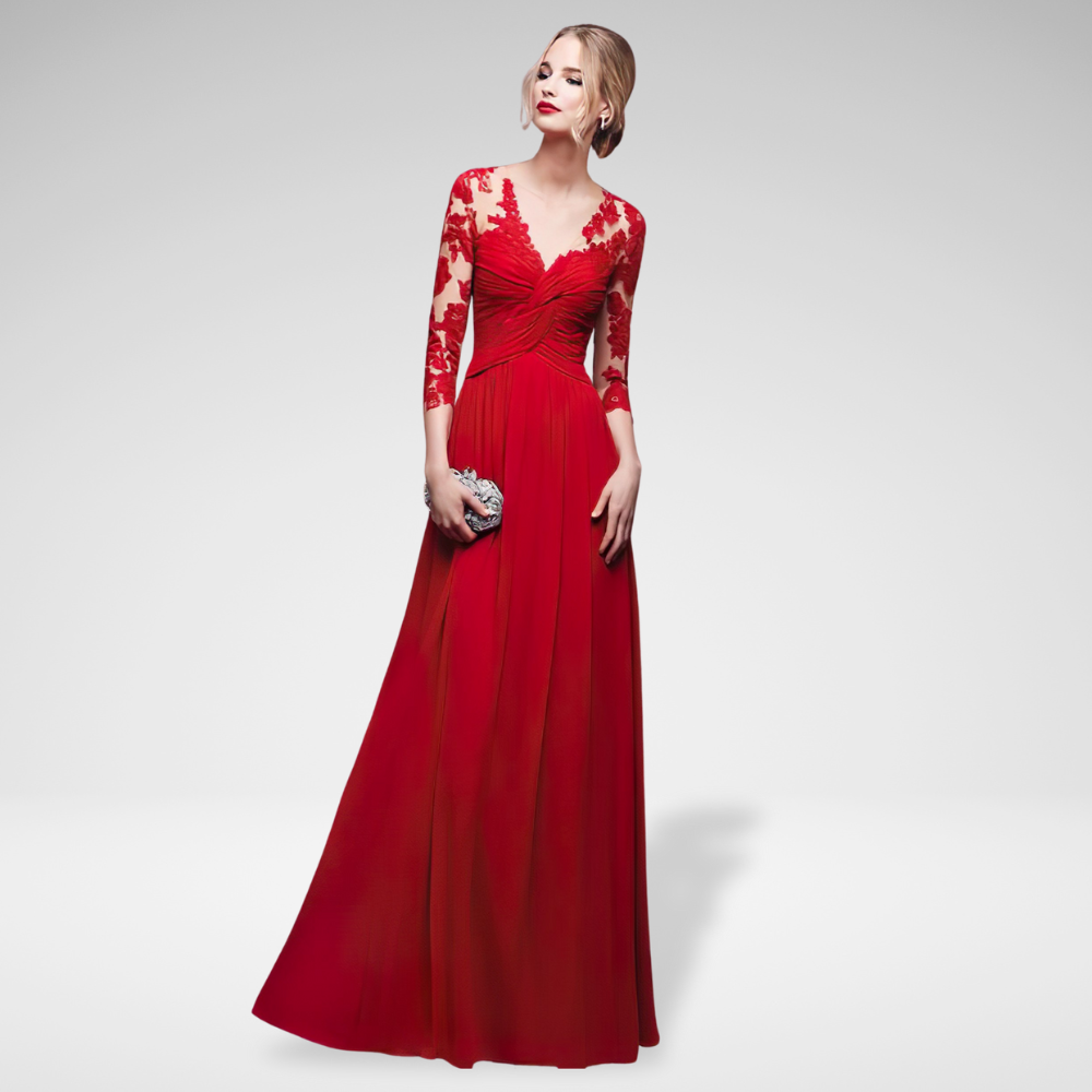 Women's Lace Long Sleeve Formal Dress | Corset Evening Maxi