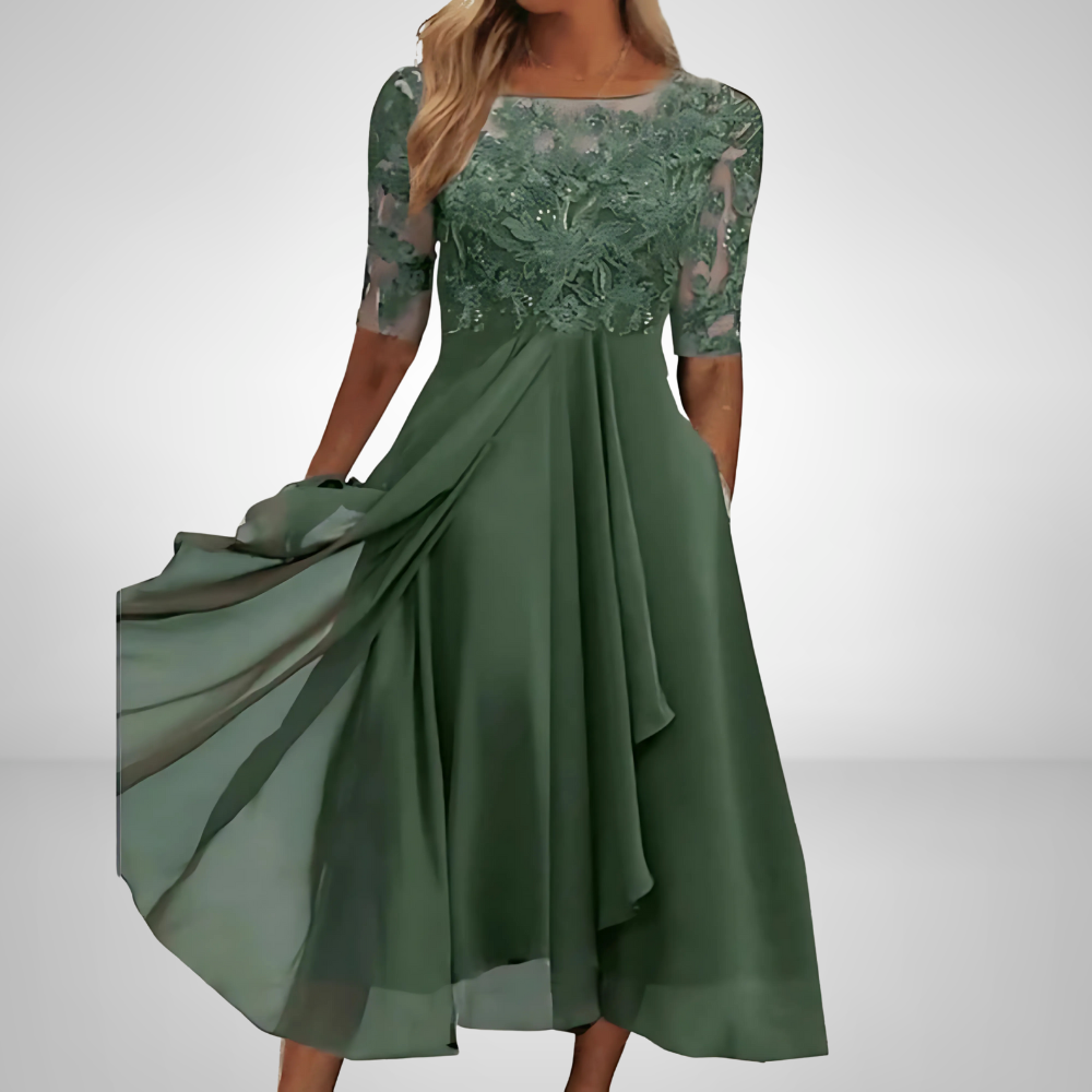 Women's Lace Formal Wedding Guest Dress | Elegant Midi