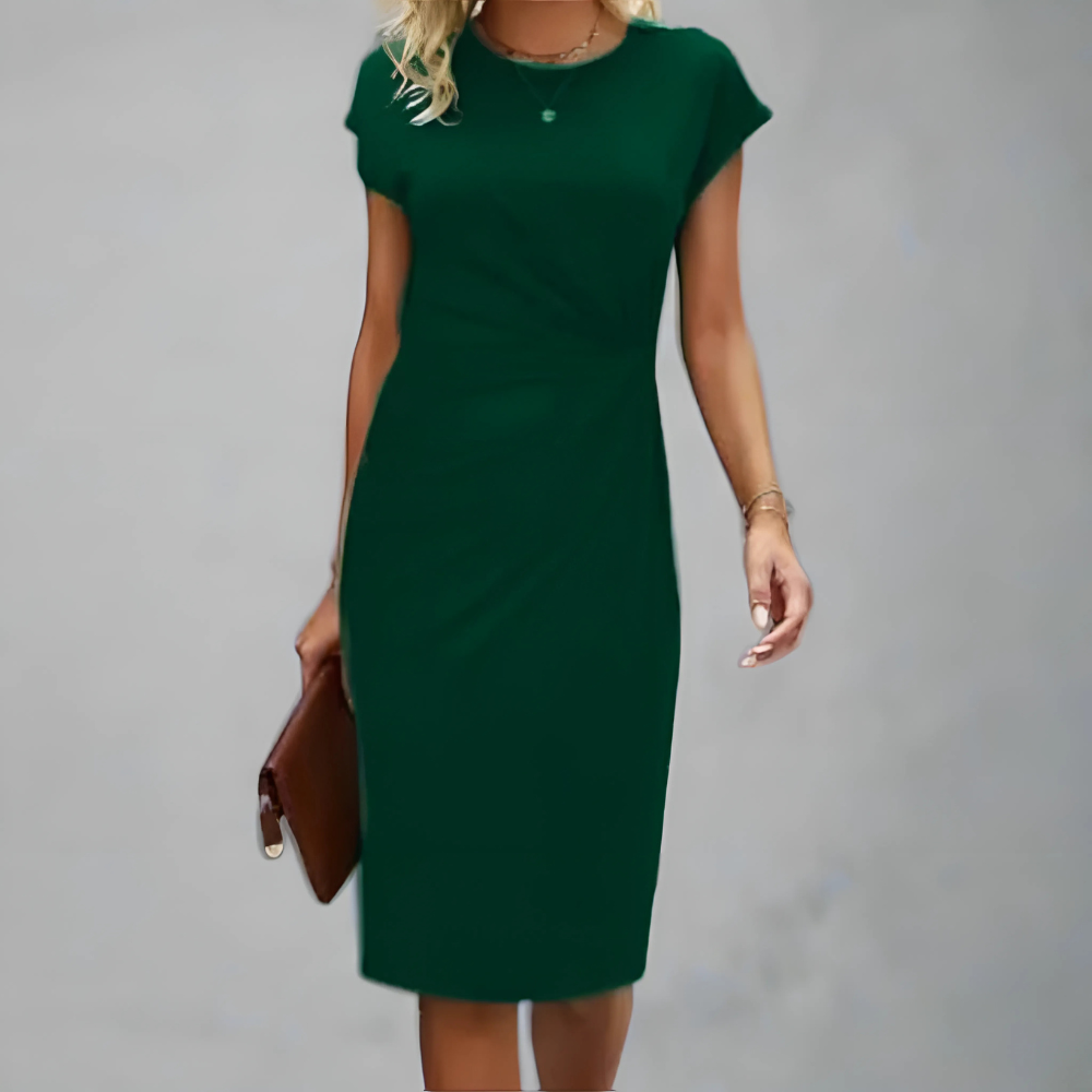 Women’s Elegant Short Sleeve Bodycon Dress | Ruched, Midi