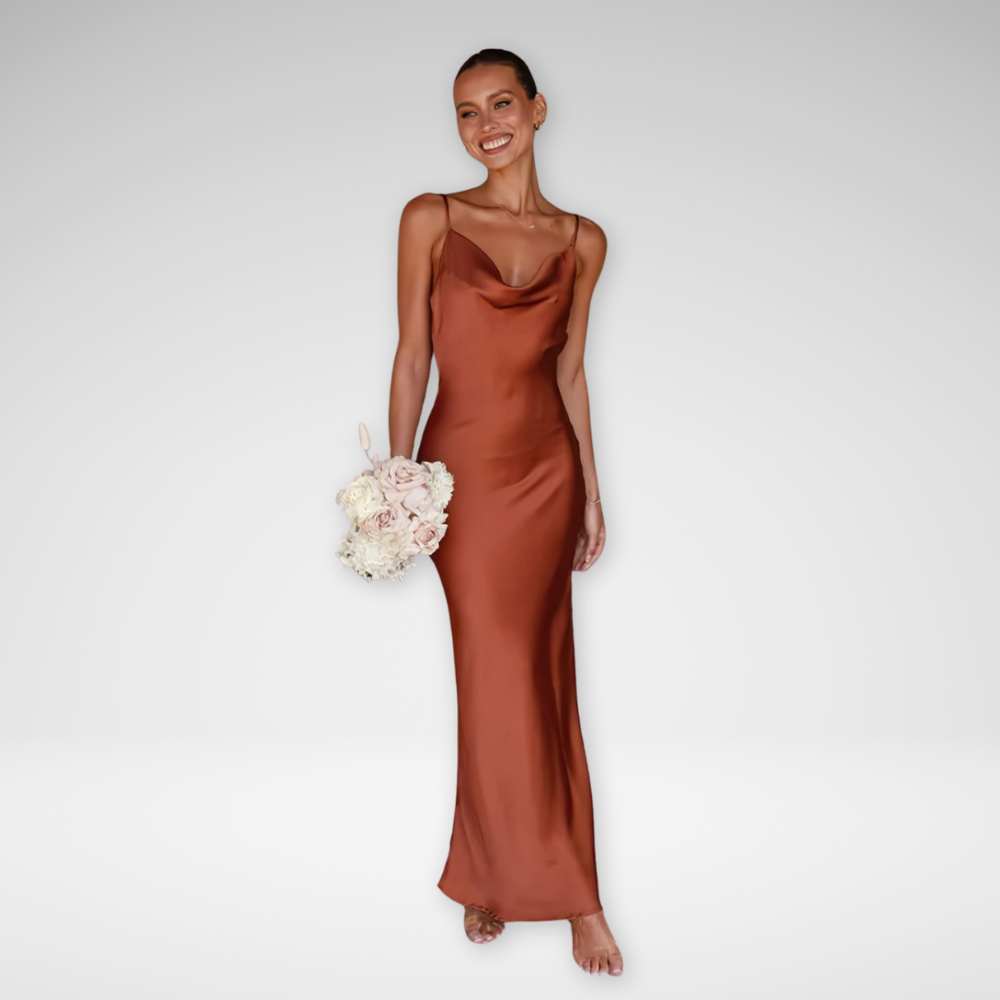 Women's Satin Slip Cocktail Dress | Cowl Neck Maxi