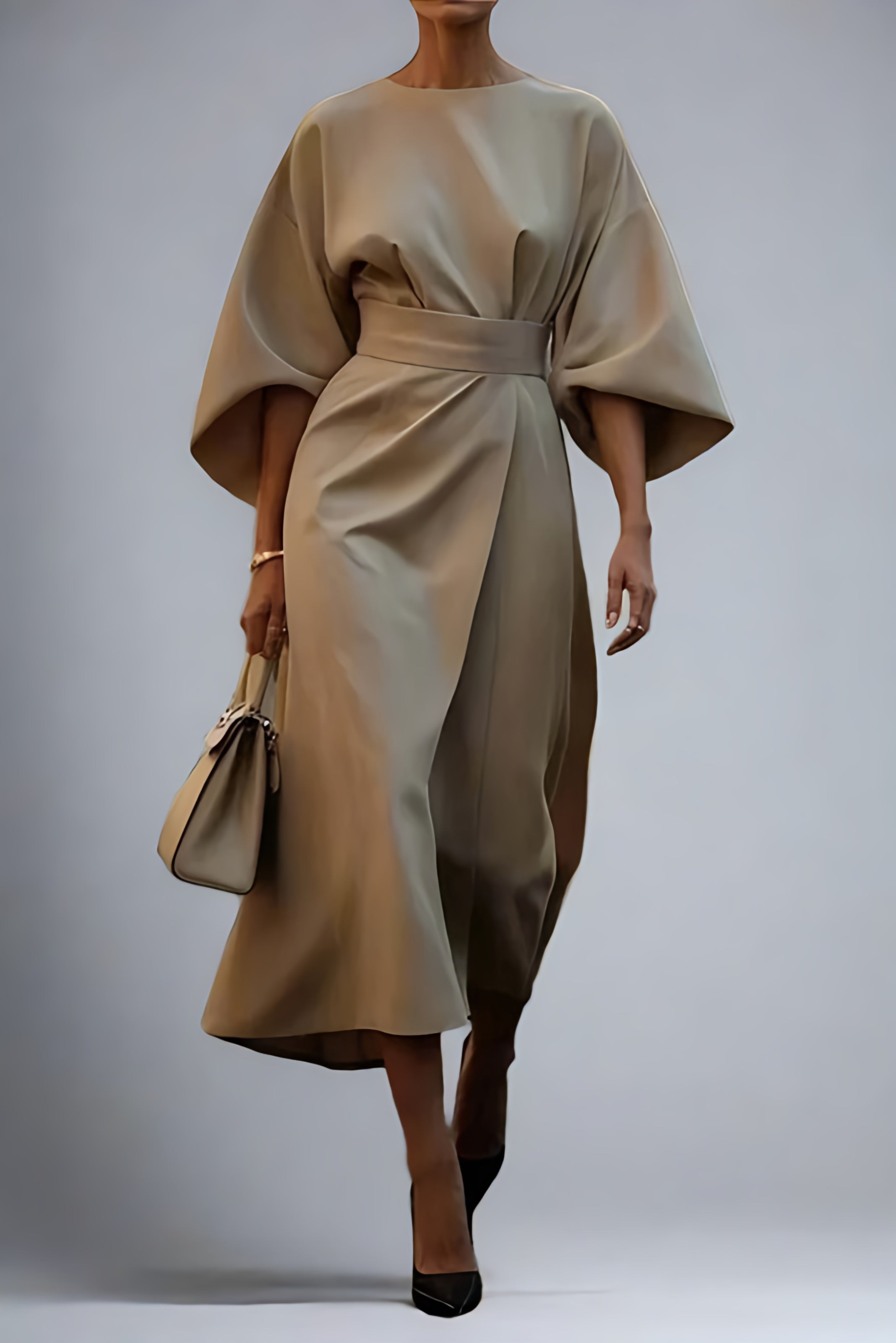 Women’s Elegant Belted Long Sleeve Dress | Minimalist Midi