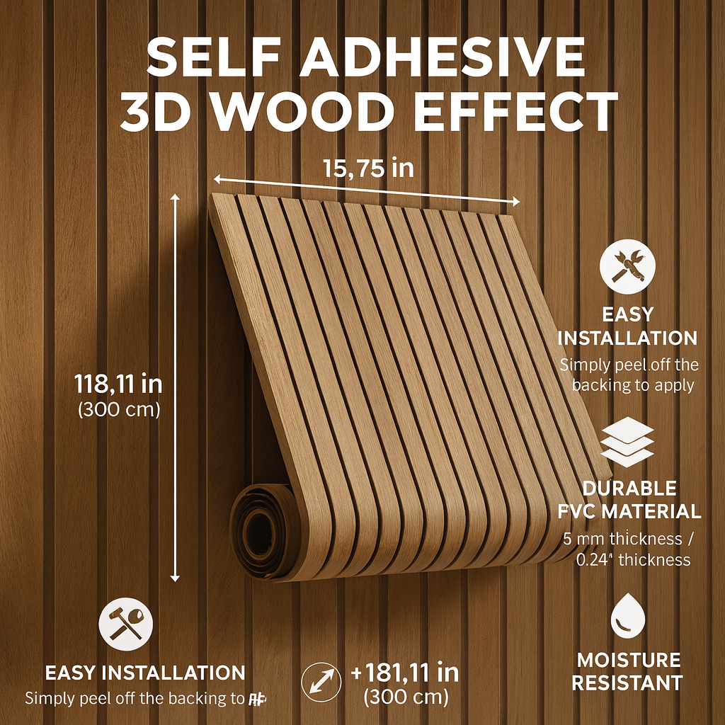 Bathroom Wall Panels Self Adhesive 3D Wood Effect PVC Decor 3