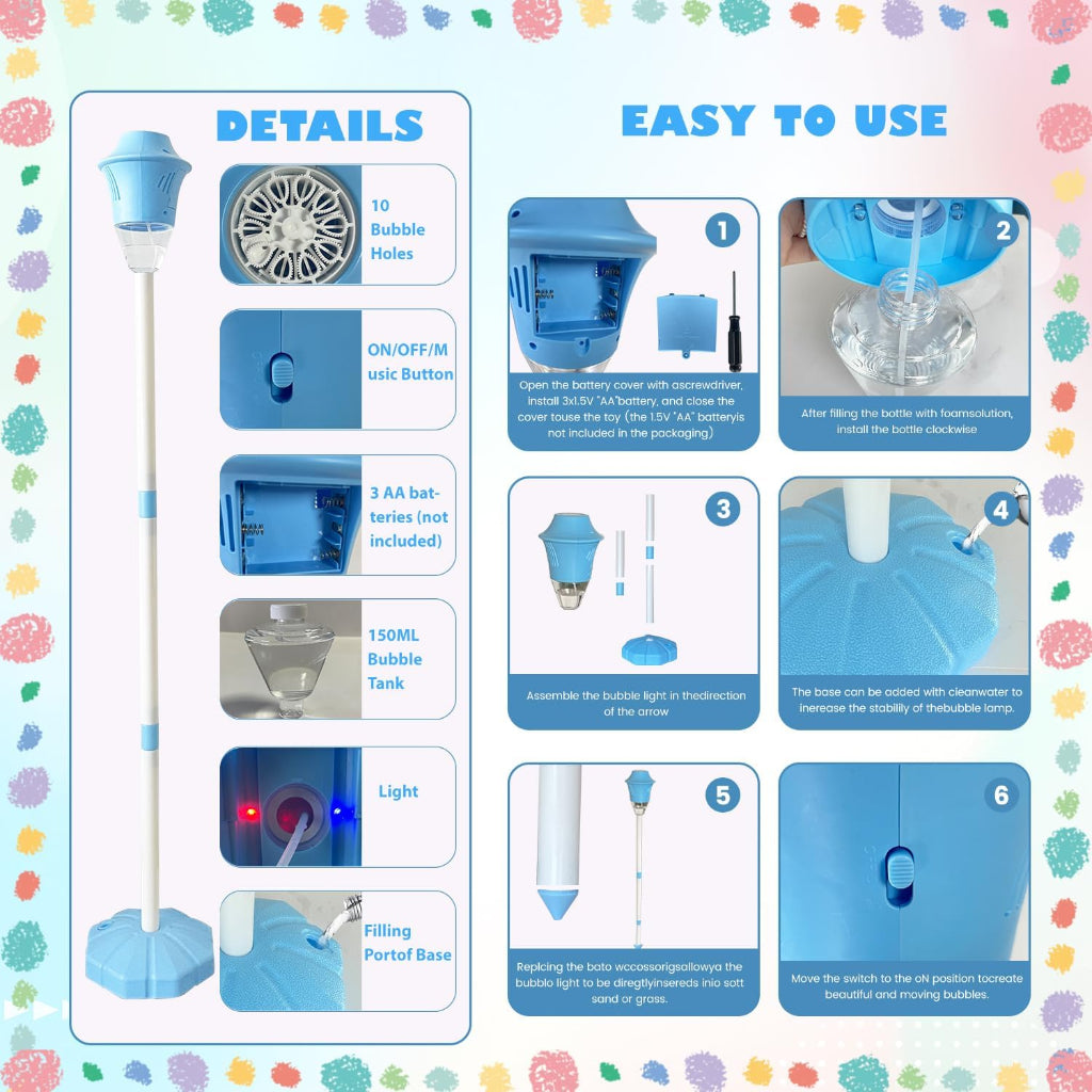 Bubble Machine Torch with LED Lights Music and Rechargeable Battery 5