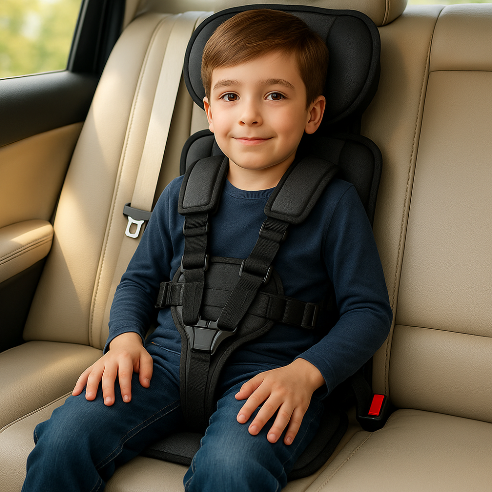 Child Car Booster Seat with Harness – Portable Foldable Travel Safety Seat