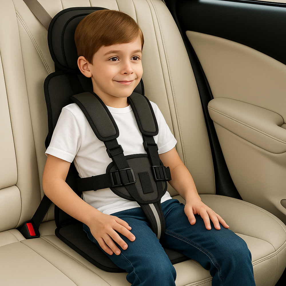 Child Car Booster Seat with Harness – Portable Foldable Travel Safety Seat