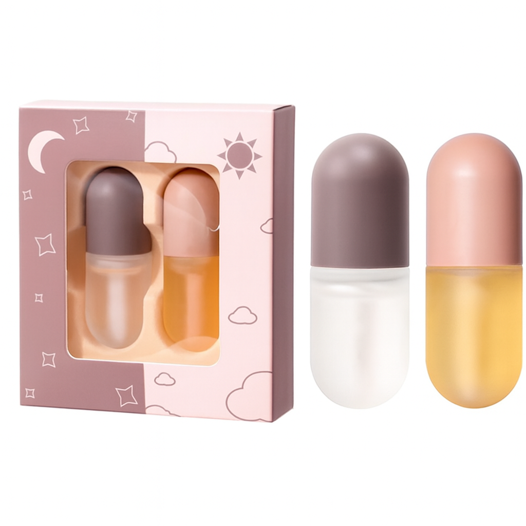 Hydrating Lip Plumper Gloss Set Day Night Natural Lip Oil Duo