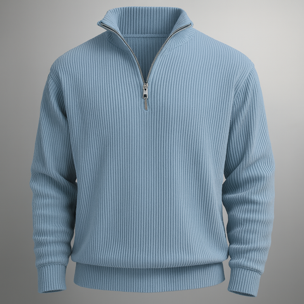 Men's Ribbed Knit Quarter Zip Sweater Turtleneck