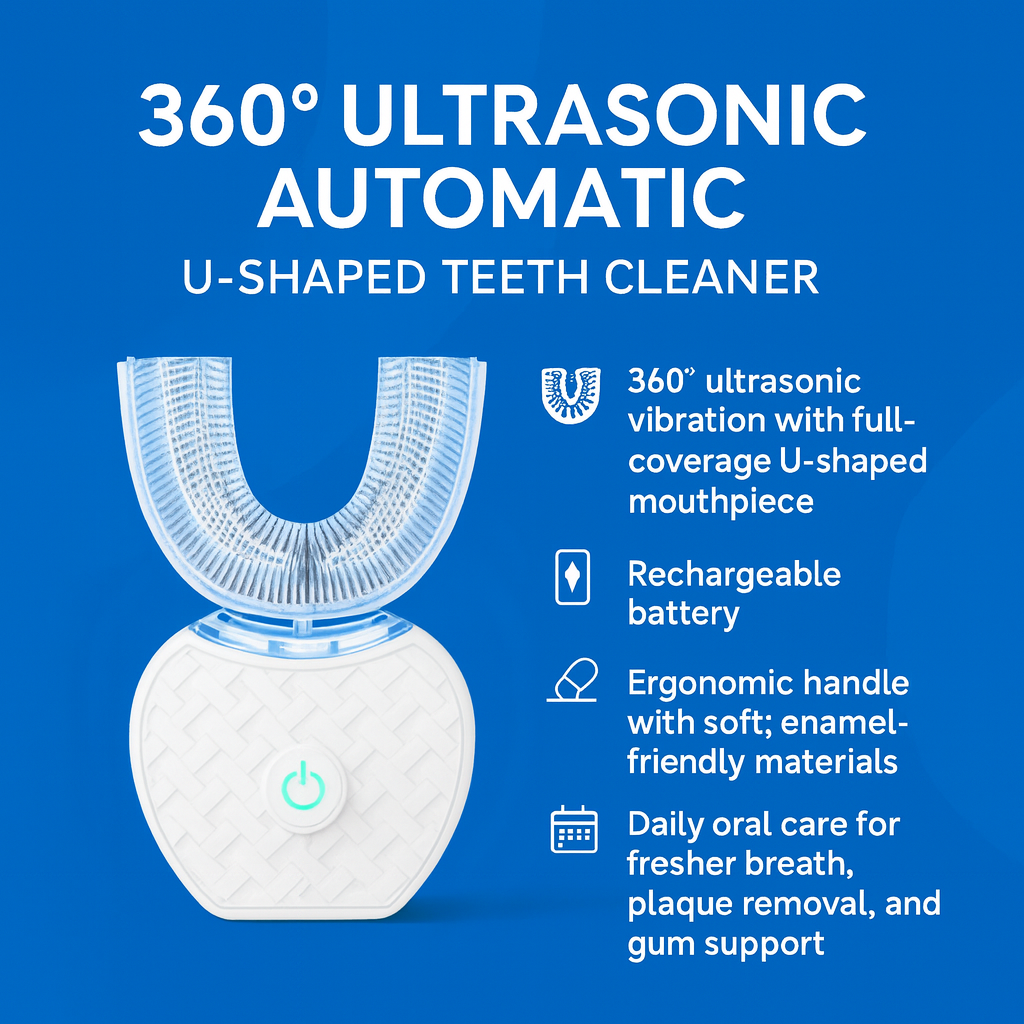Electric Toothbrush 360 Ultrasonic Automatic U-Shaped Teeth Cleaner