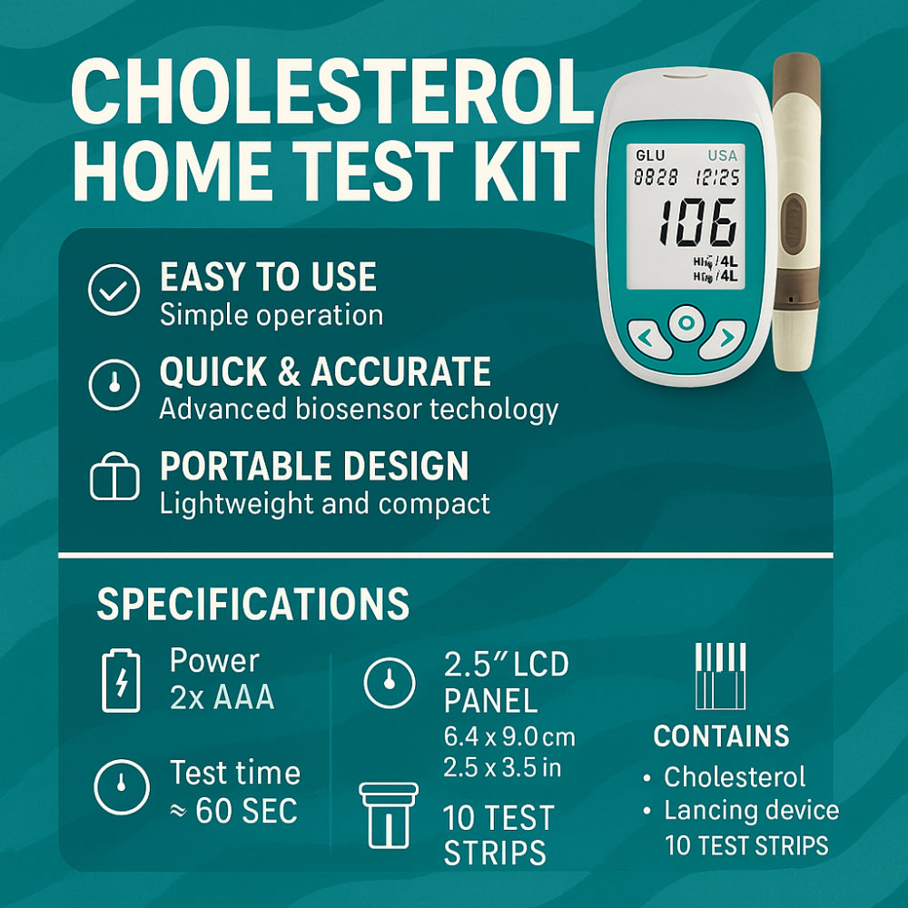 Blood Cholesterol Glucose Monitor Kit Home Testing