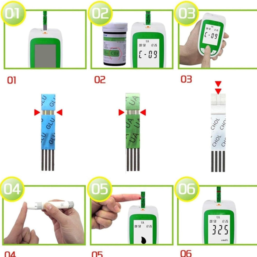 Blood Cholesterol Glucose Monitor Kit Home Testing