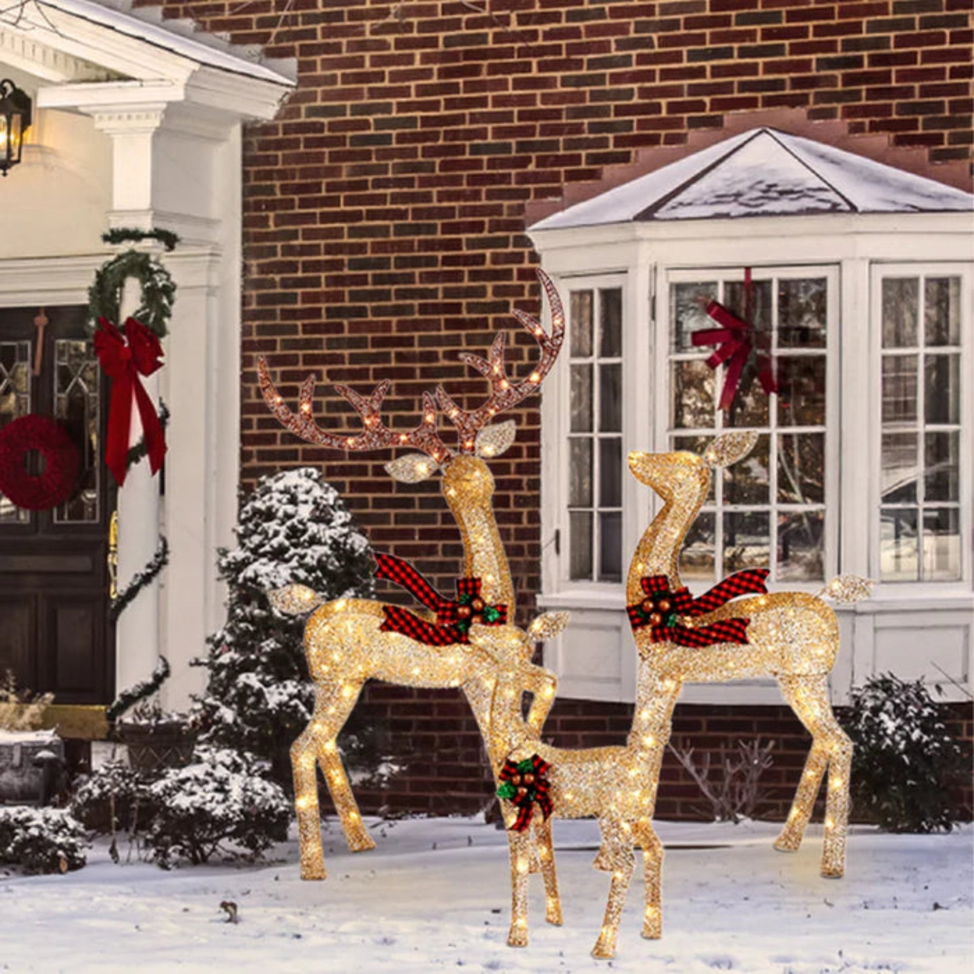 Christmas Deer Family Outdoor Decorations Lighted Waterproof Reindeer