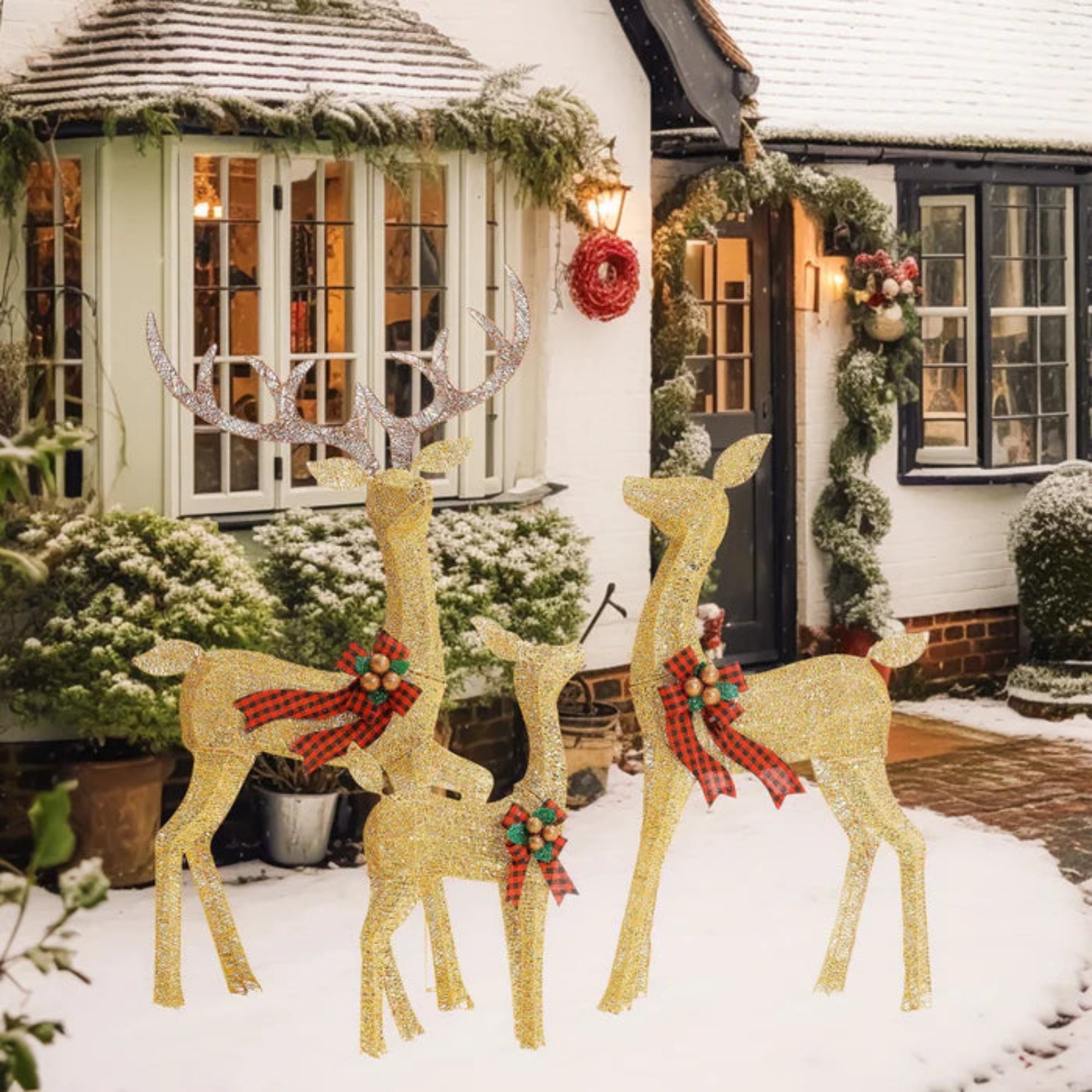 Christmas Deer Family Outdoor Decorations Lighted Waterproof Reindeer