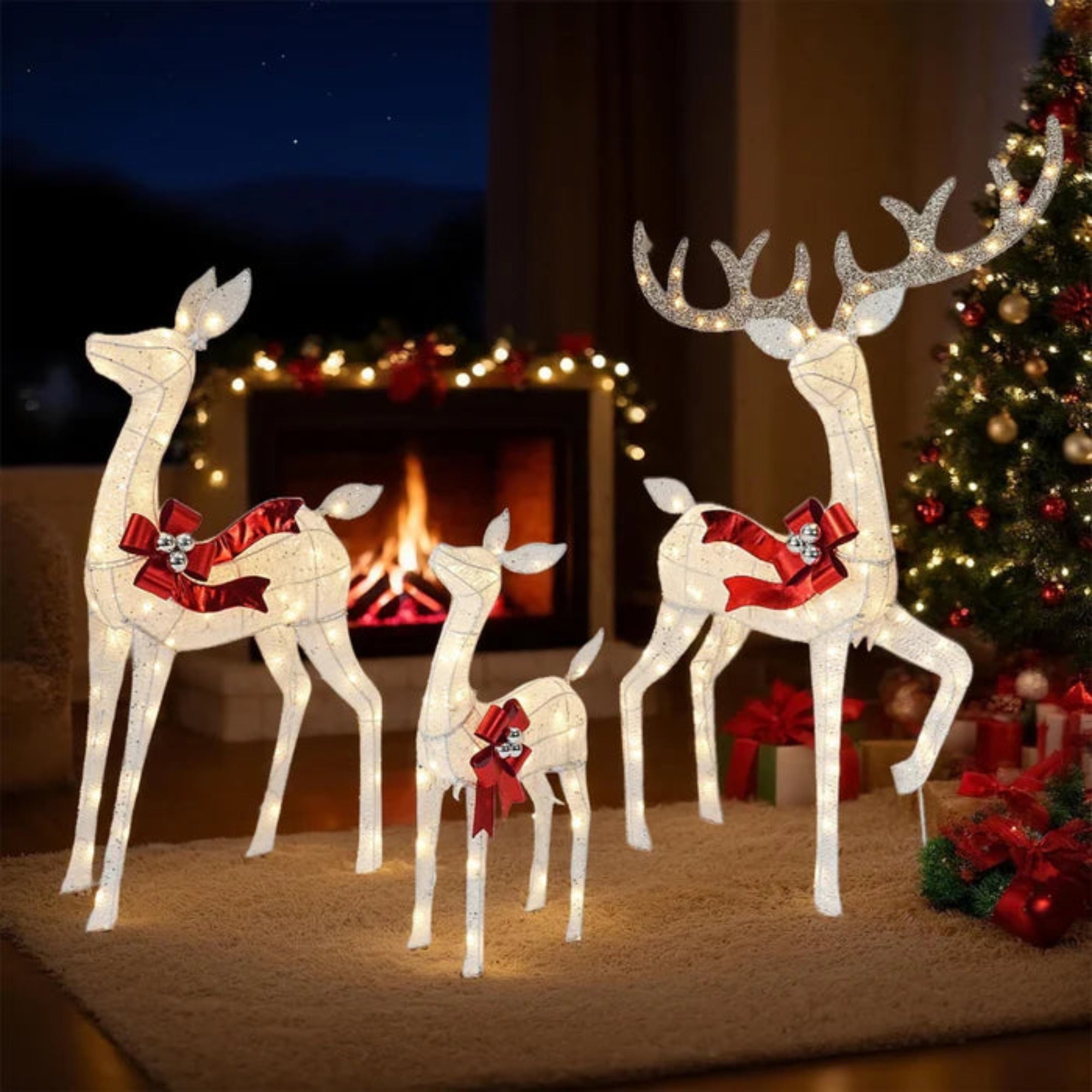 Christmas Deer Family Outdoor Decorations Lighted Waterproof Reindeer