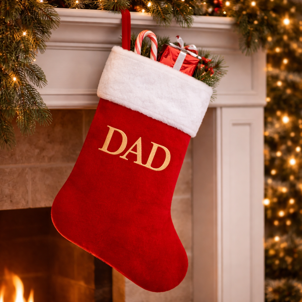 Christmas Stocking Monogram Red Velvet Plush Cuff Hanging Decor