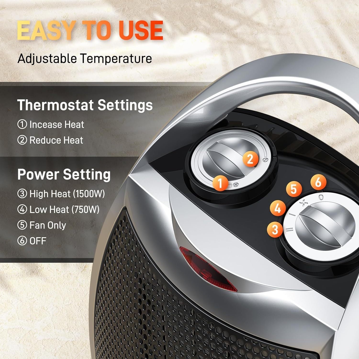 Electric Space Heater 1500W Compact Design Overheat Protection Safe Use