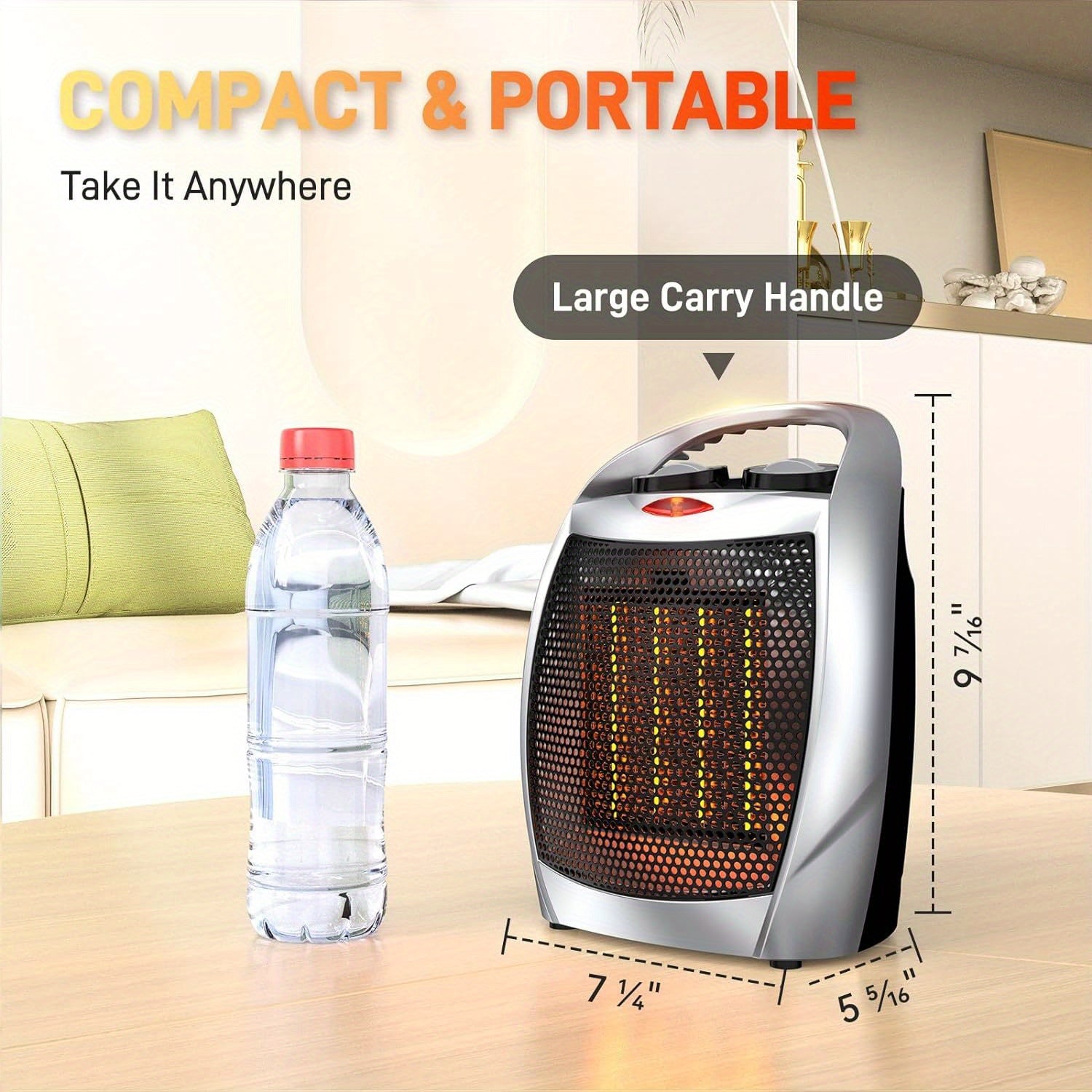 Electric Space Heater 1500W Compact Design Overheat Protection Safe Use