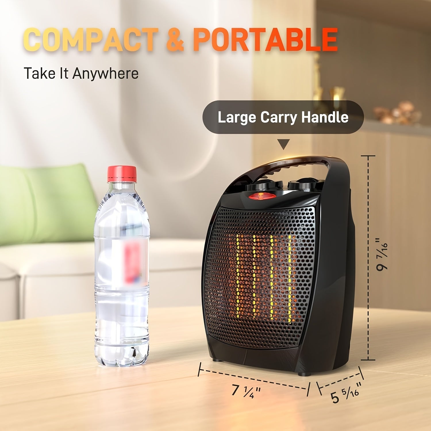 Electric Space Heater 1500W Compact Design Overheat Protection Safe Use