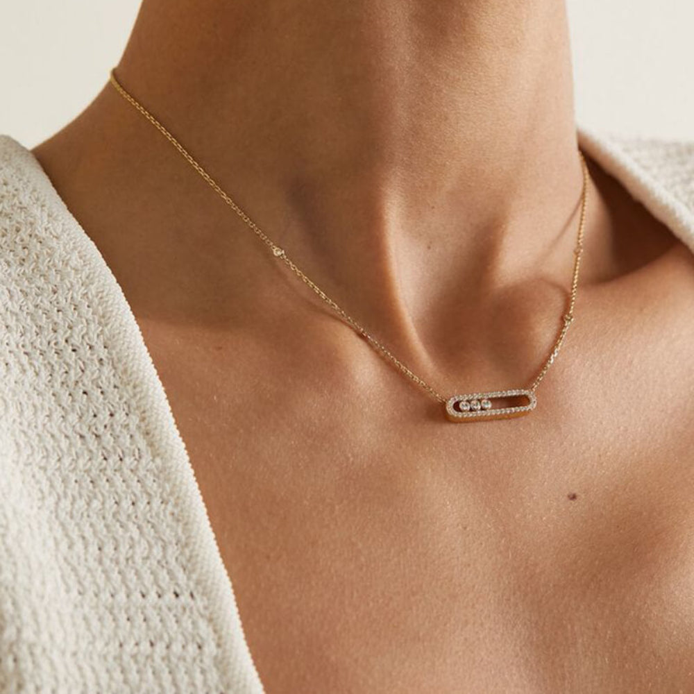 Gold Necklace with Moving Diamonds Adjustable Length Elegant Design 3