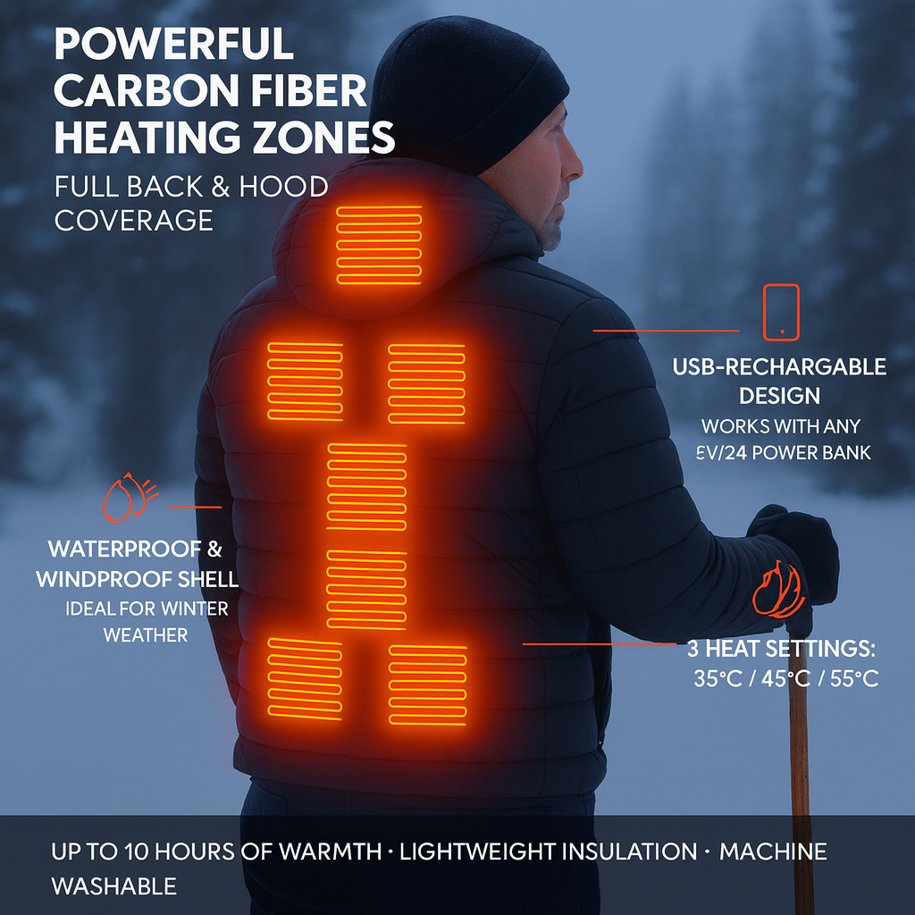 Heated Waterproof Jacket Rechargeable Thermal Winter Warmth