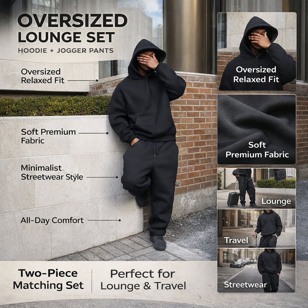 Men’s Oversized Lounge Set Two-Piece Hoodie and Pants