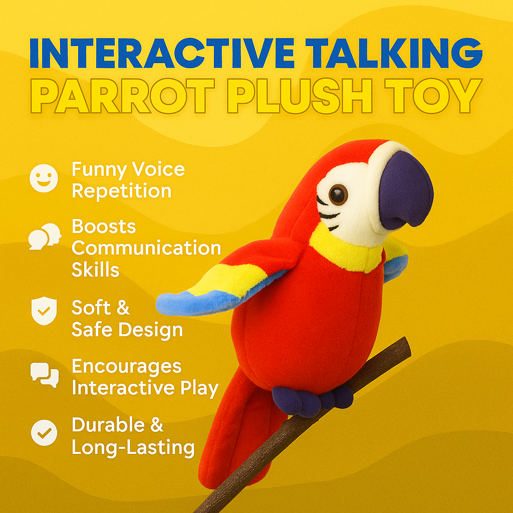 Interactive Talking Parrot Plush Toy for Kids to Repeat Voice