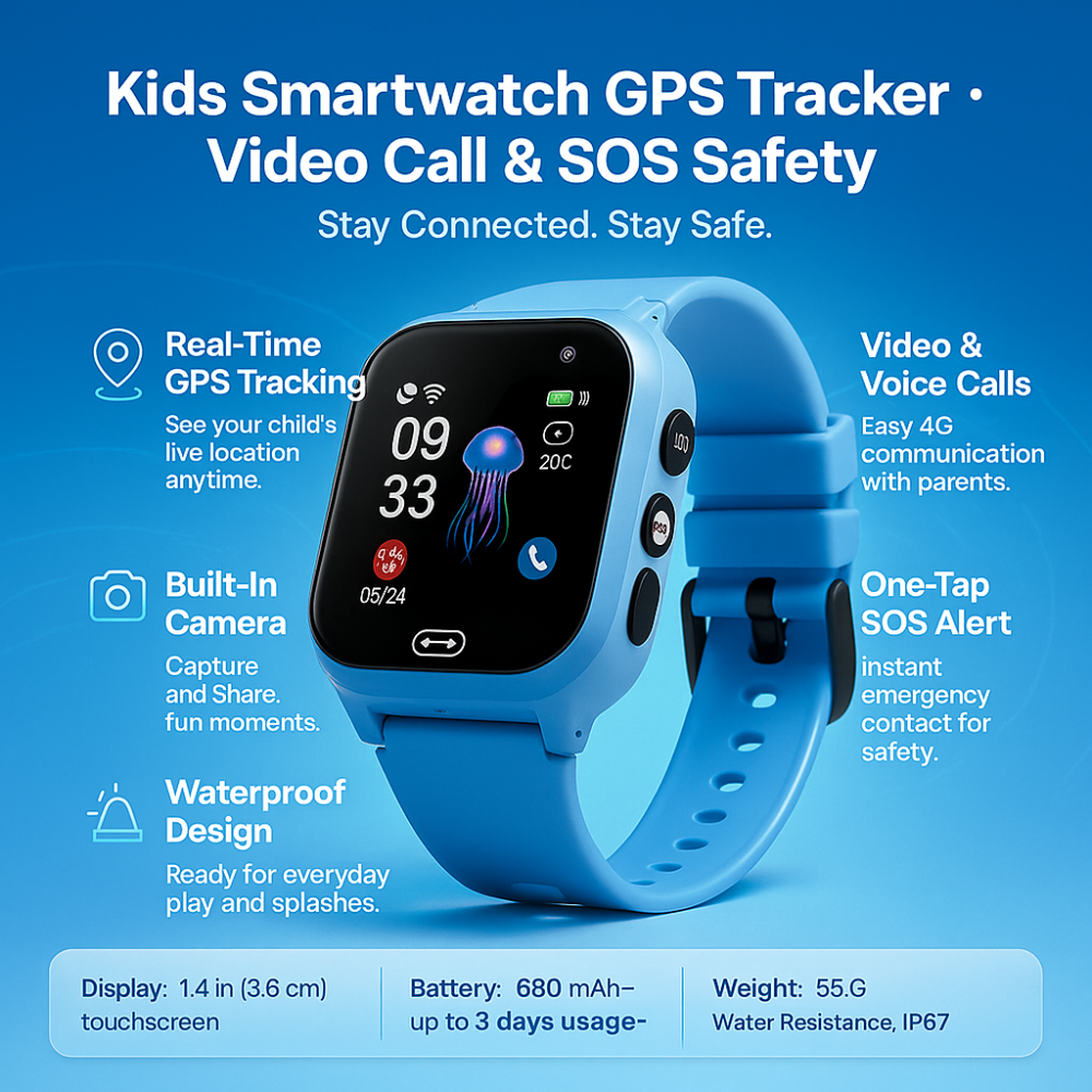 Kids GPS Smartwatch with Video Call Camera Waterproof Tracking 2