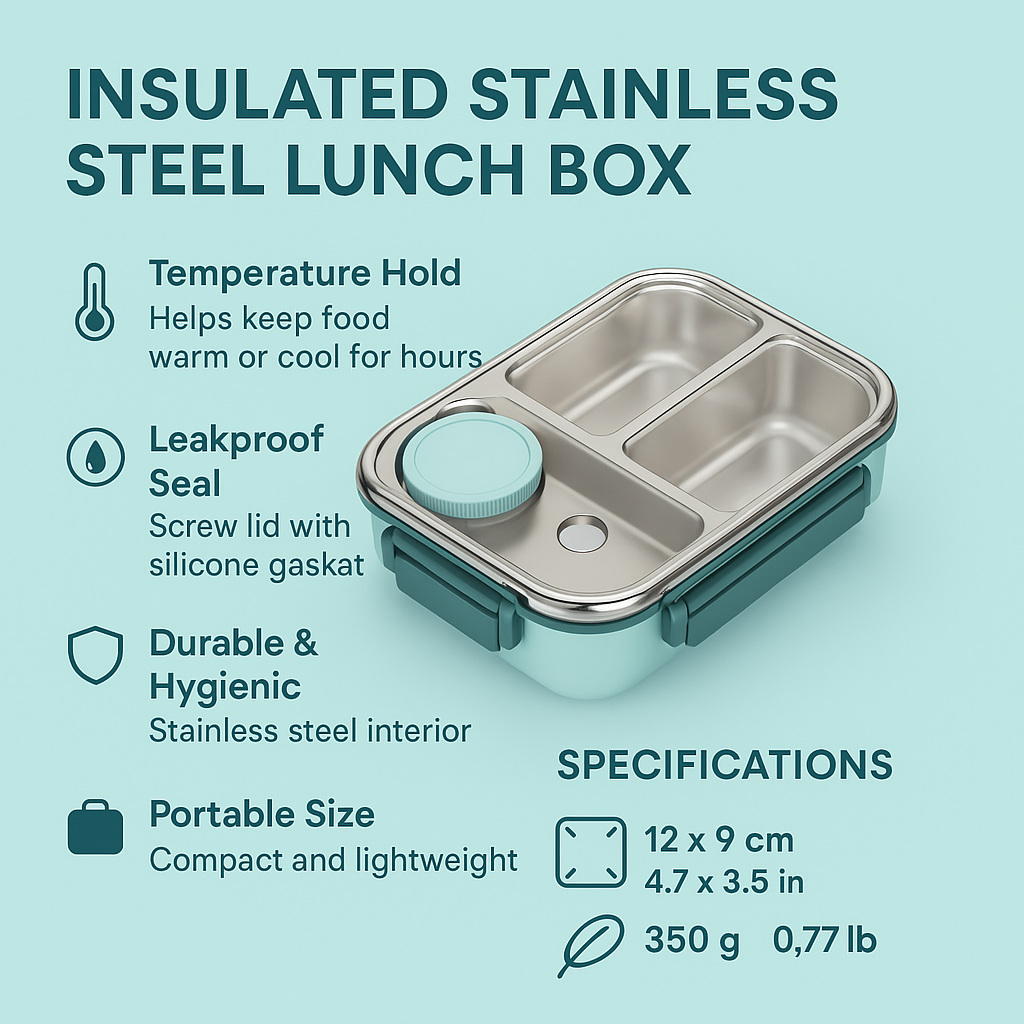 Lunch Box Stainless Steel Leakproof Insulated Bento Food Container
