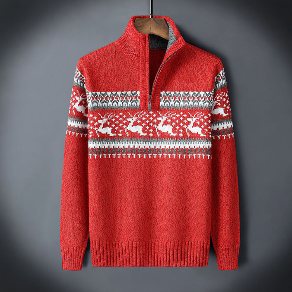 Men's Christmas Knit Sweater - Long Zipper Turtleneck