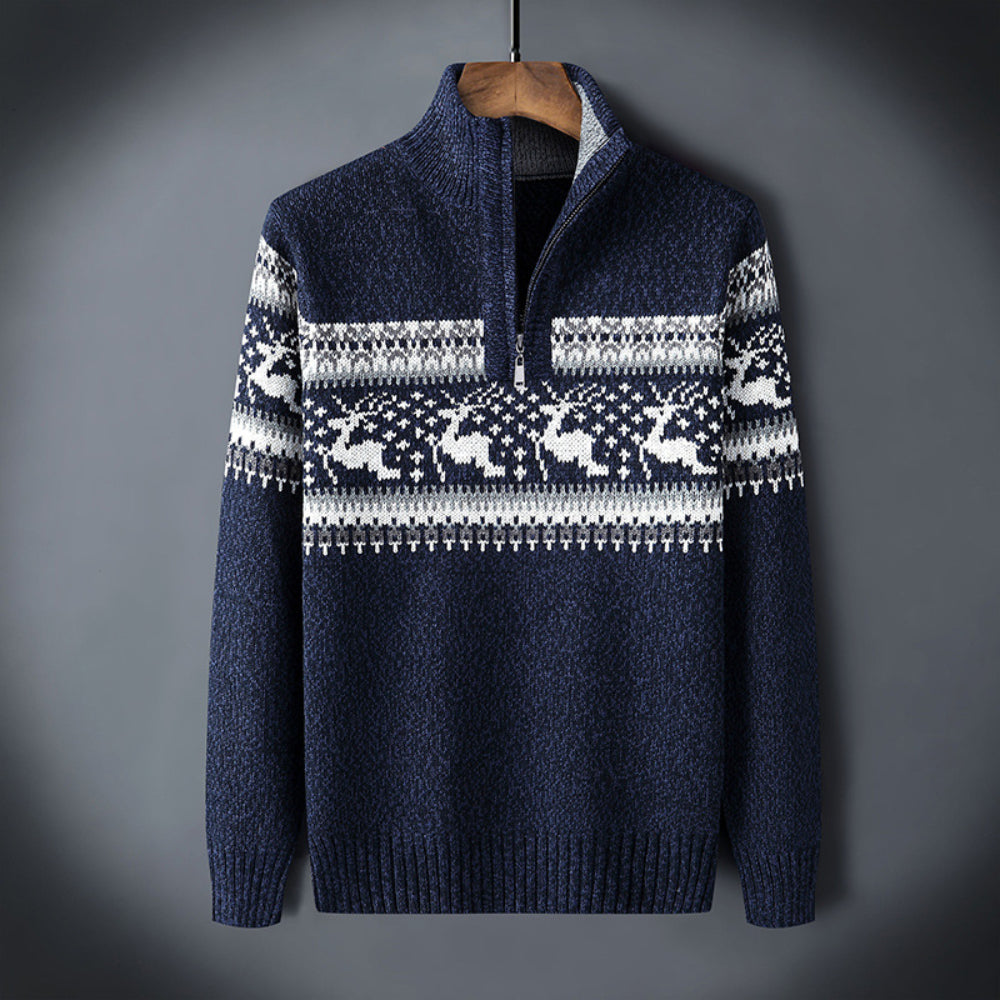 Men's Christmas Knit Sweater - Long Zipper Turtleneck
