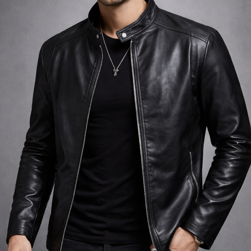 Men’s Slim Fit Leather Jacket - Lightweight Long Sleeve