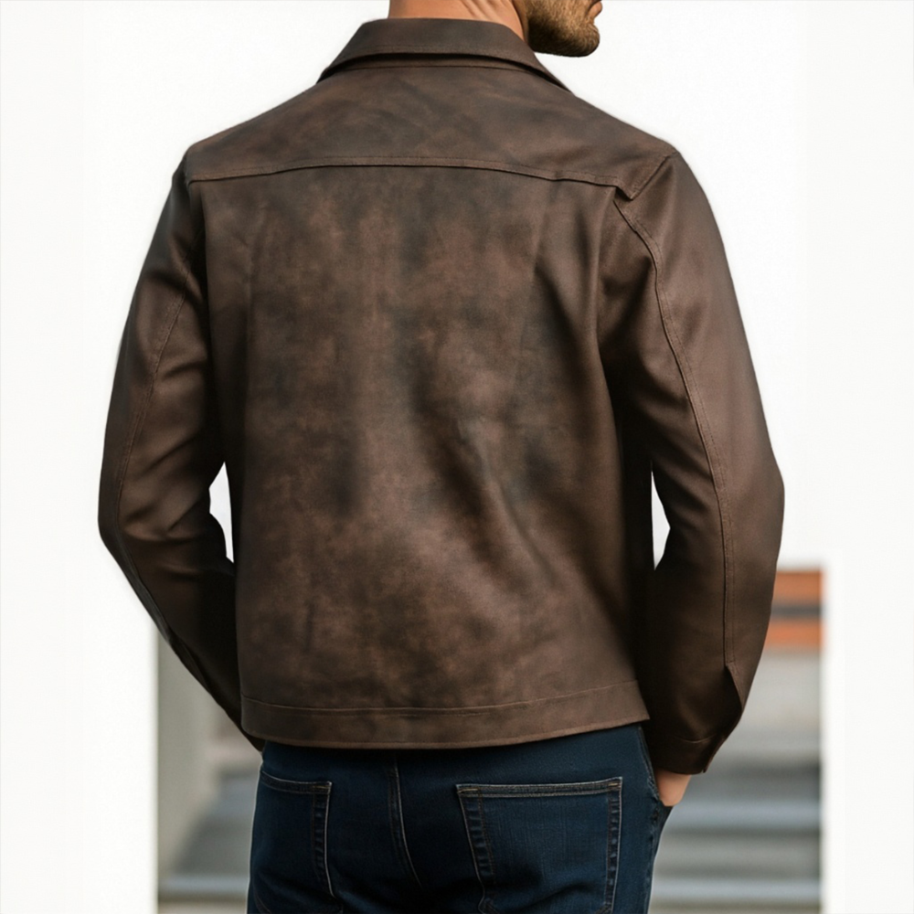 Men's Bomber Leather Jacket - Lightweight Zip-Up