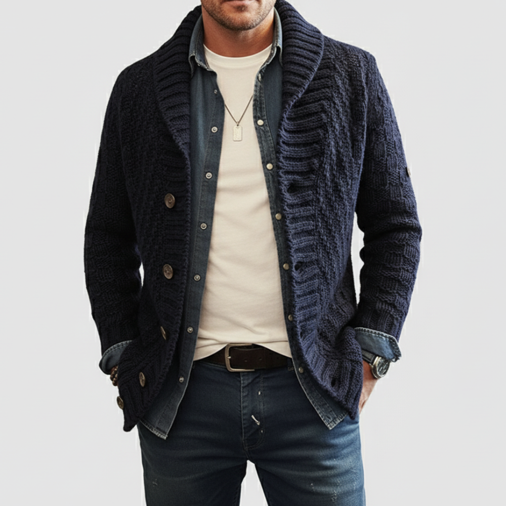 Men's Knit Jacket - Long Oversized Shawl Collar