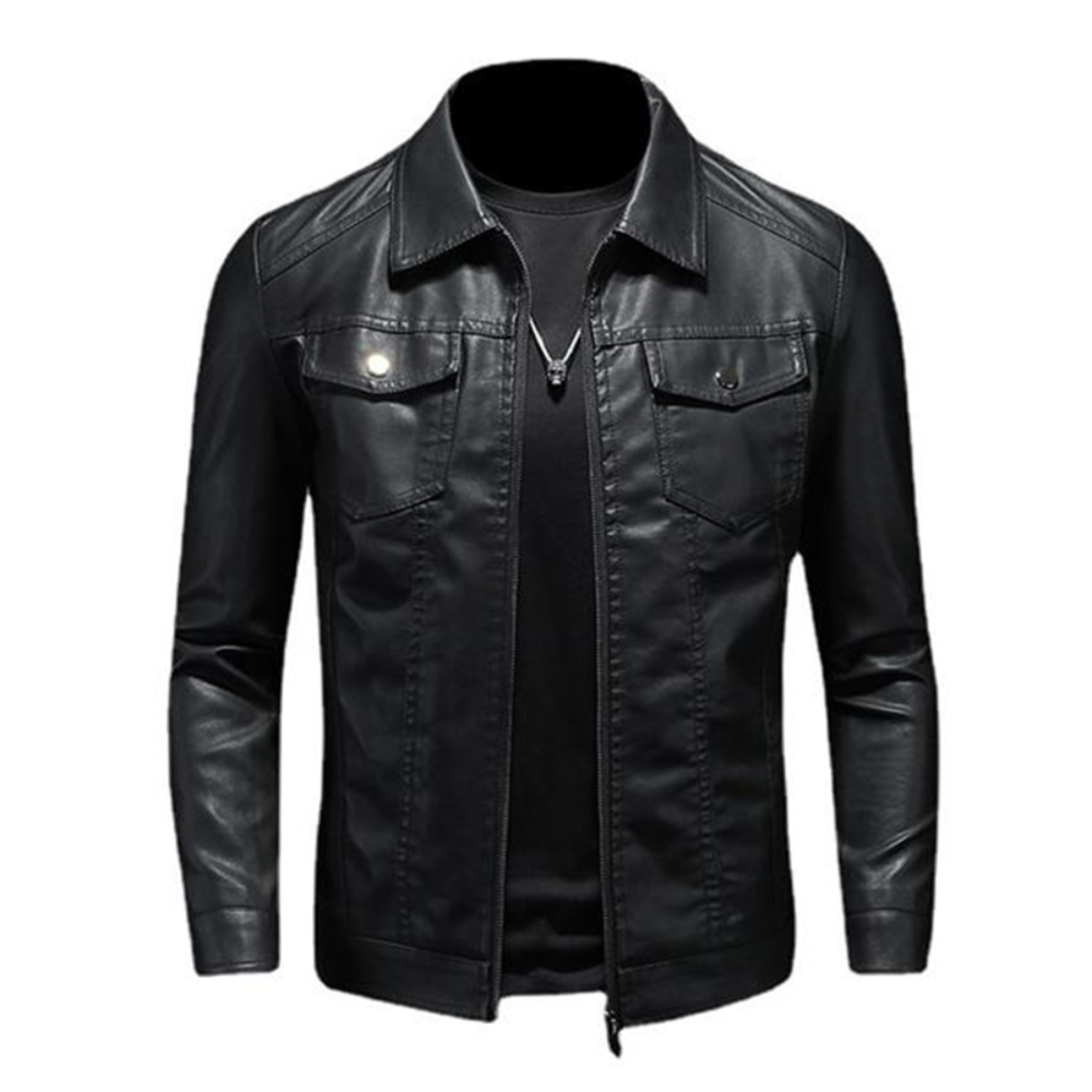 Men's Leather Black Bomber Jacket - Lightweight Coat