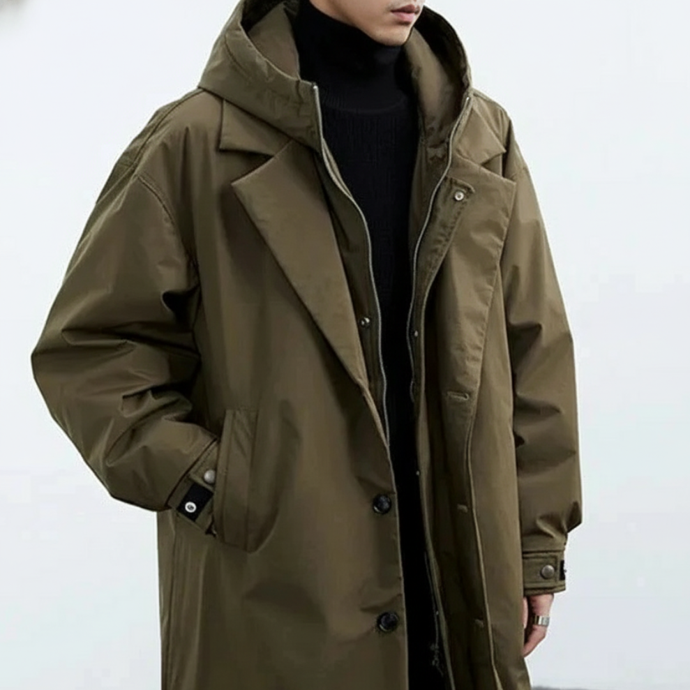 Men's Long Trench Coat - Oversized Hooded Jacket
