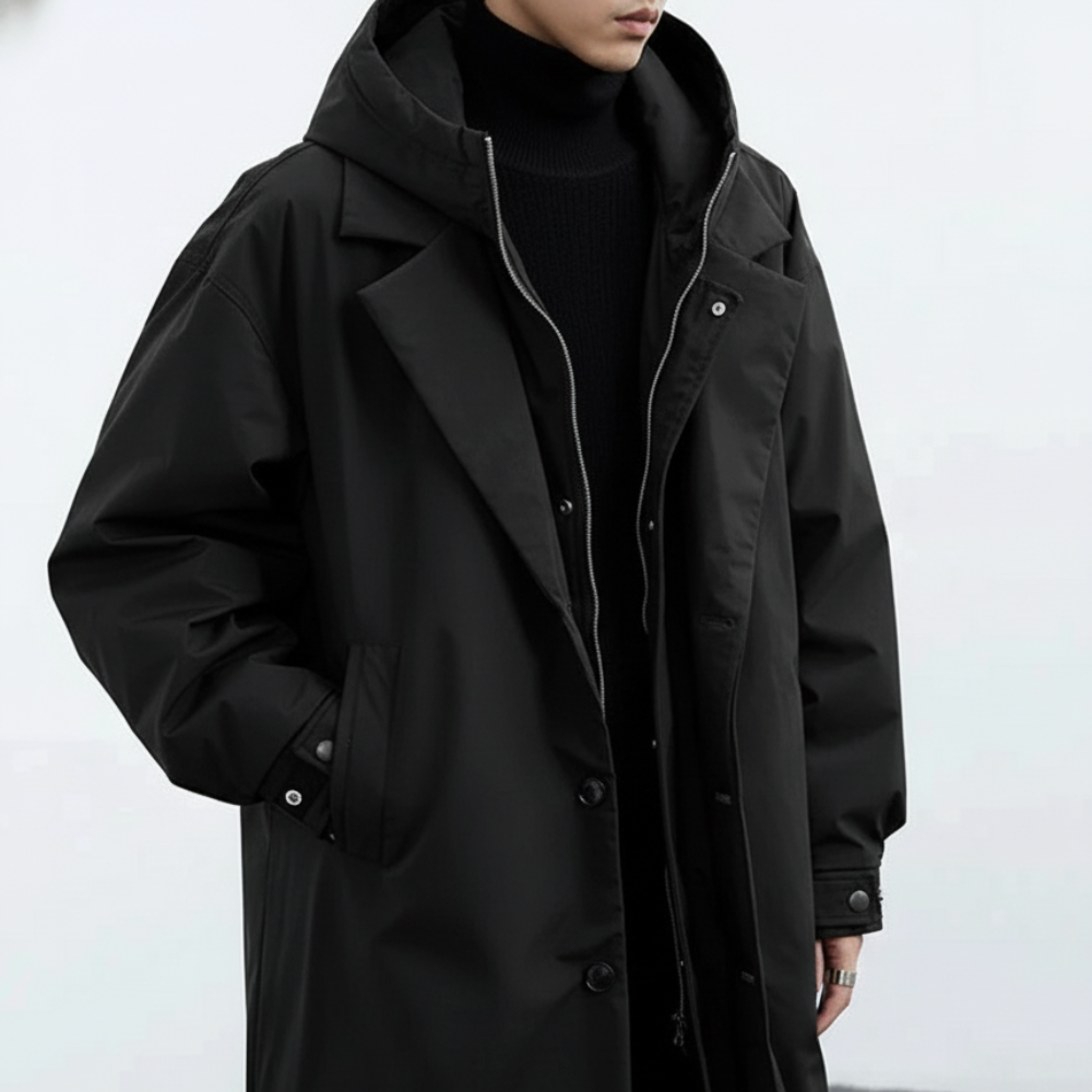 Men's Long Trench Coat - Oversized Hooded Jacket