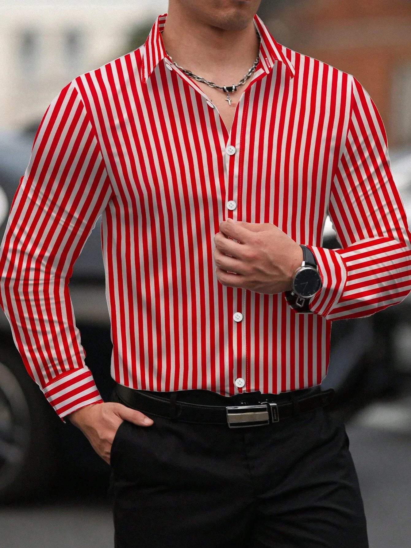 Men's long sleeve striped shirt | Casual designer fit