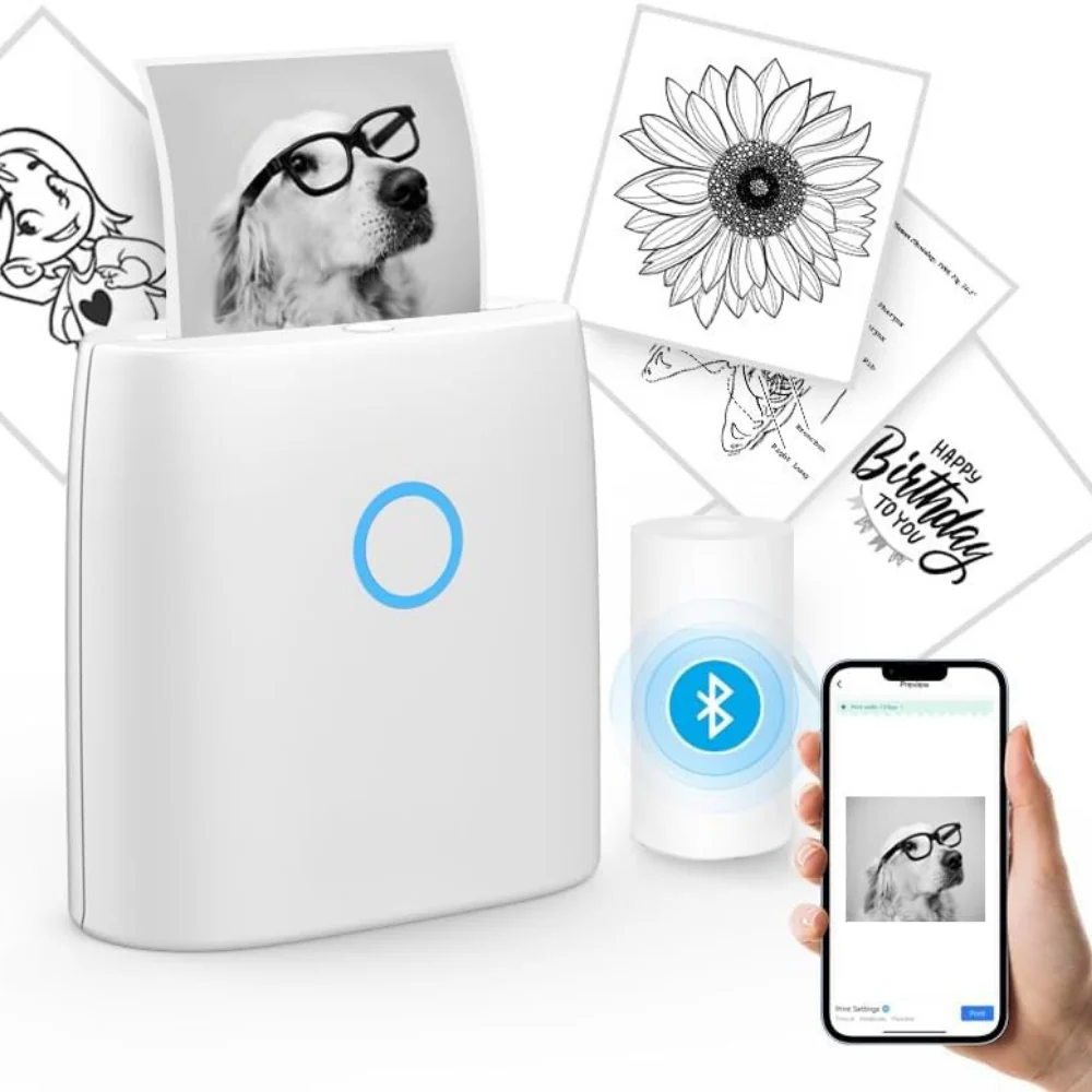 Mini Sticker Printer Bluetooth Portable Photo Printer Phone