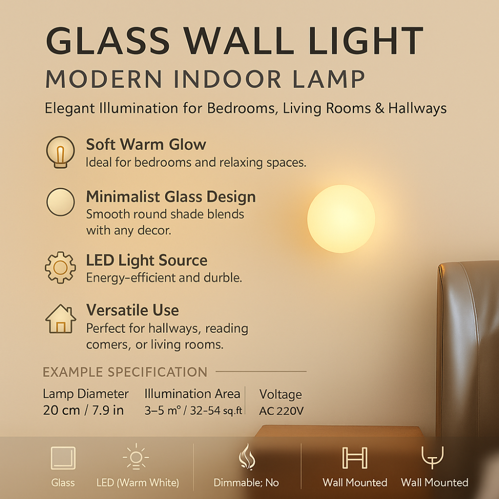Modern Glass Wall Light LED Fixture for Elegant Indoor Spaces 2