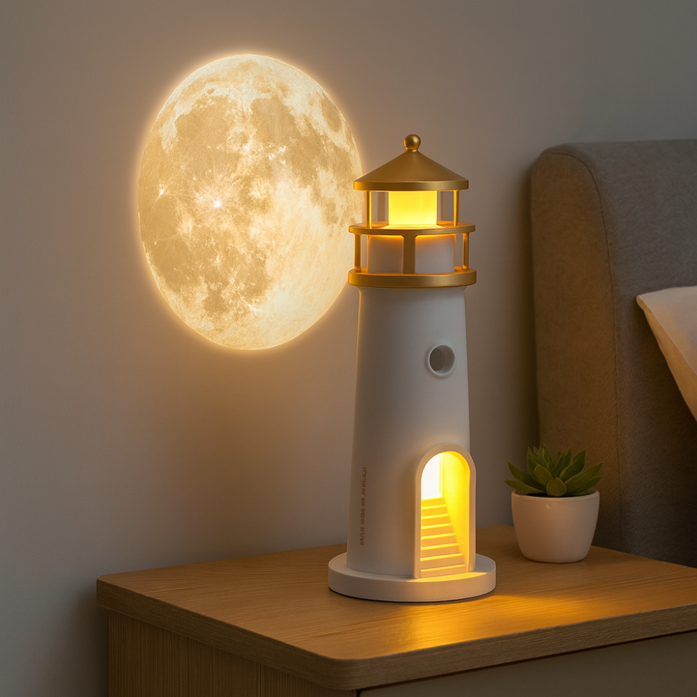 Modern Lighthouse Moon Projection Lamp LED Night Light