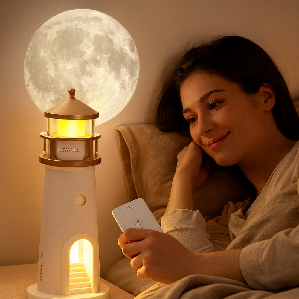 Modern Lighthouse Moon Projection Lamp LED Night Light