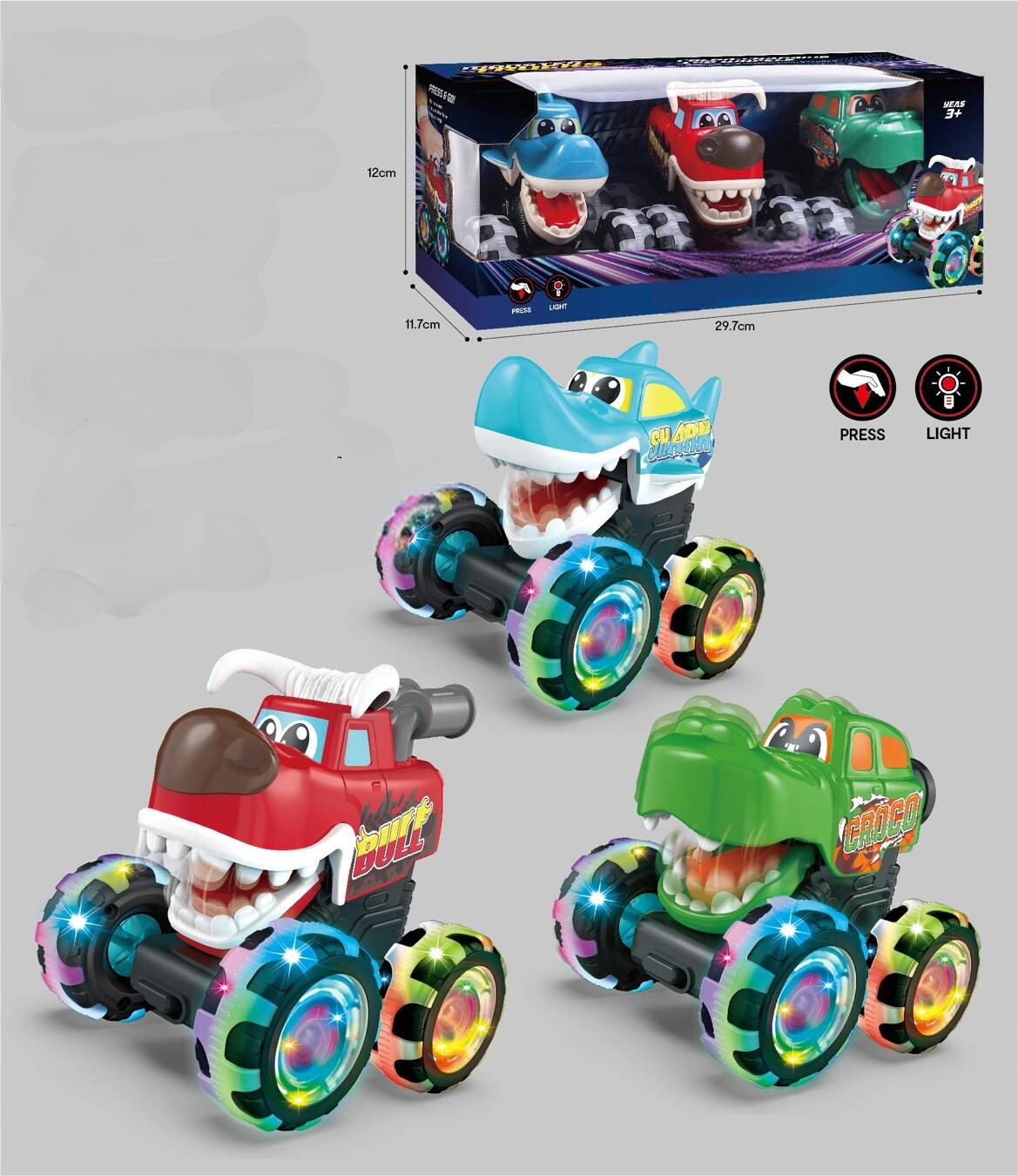 Monster Truck Toy Set with Light-Up Wheels and Press-to-Go Action