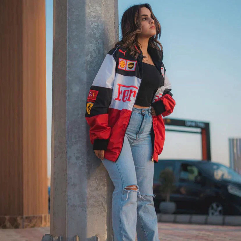 Oversized Racing Jacket Women Color Block Motorsport Style 0